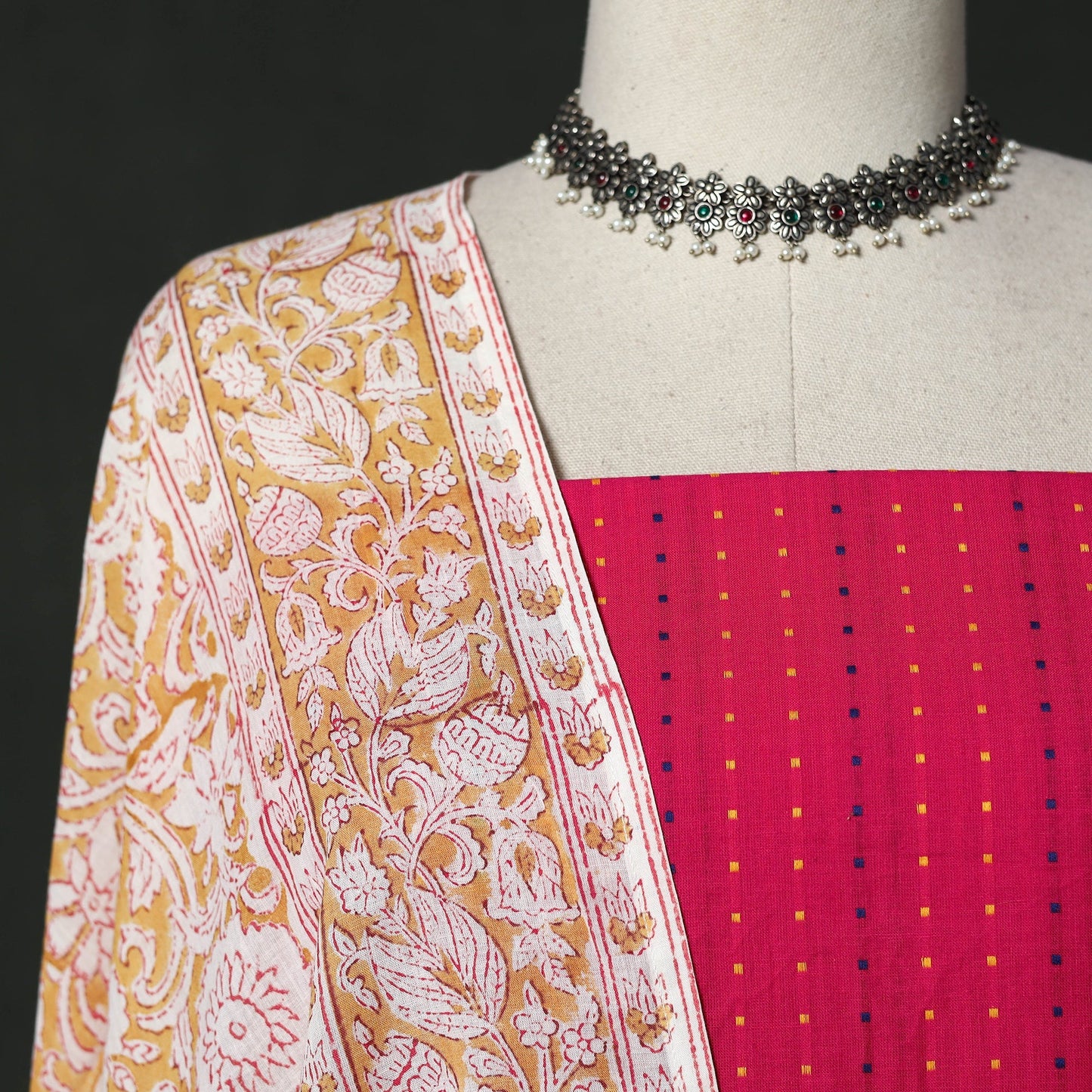 Jacquard cotton 2pc unstitched dress material with earrings
