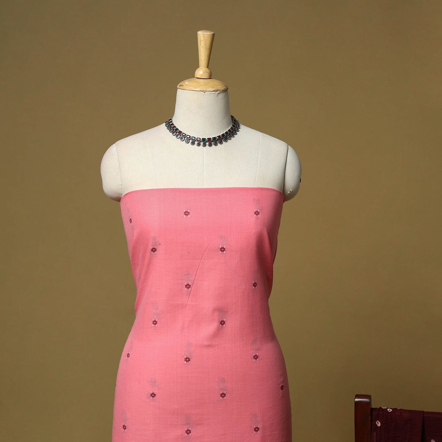 Jacquard cotton 2pc unstitched dress material with earrings