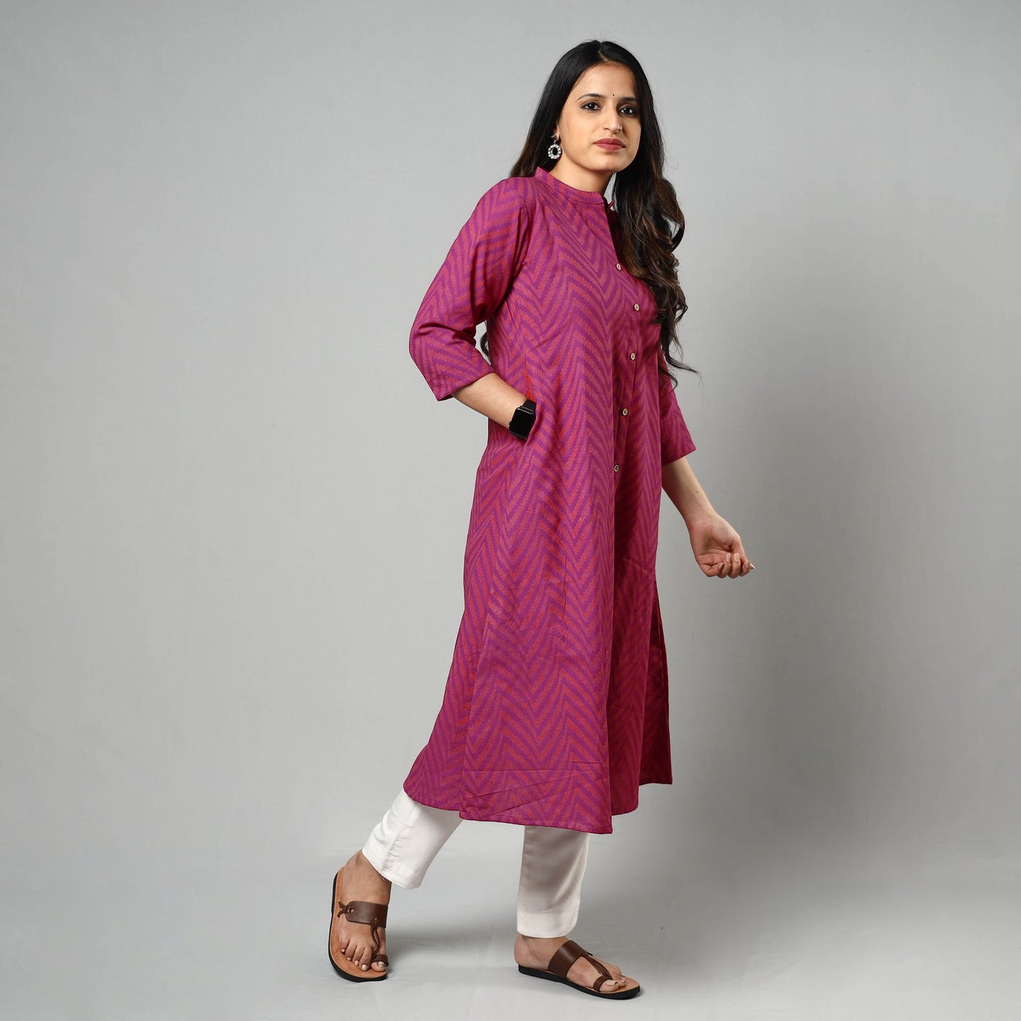 Jacquard Cotton Long Kurta for Women