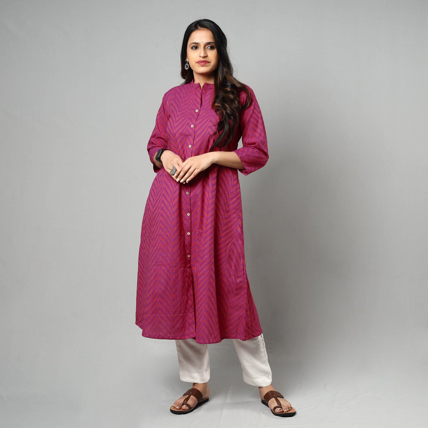 Jacquard Cotton Long Kurta for Women