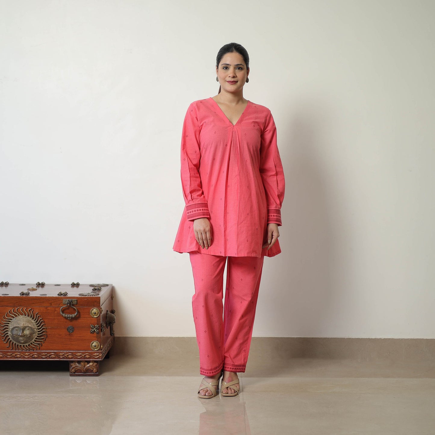 Buy Pink Jacquard Cotton Co-Ord Set Online at iTokri.com