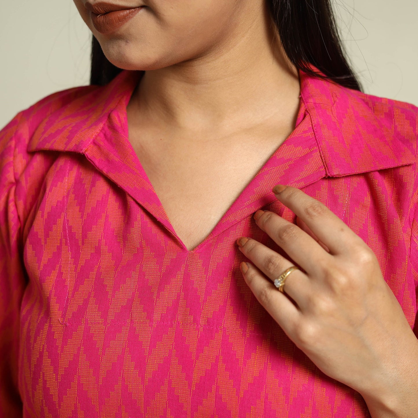 Pink Jacquard Cotton Top & Pyjama Night Suit Set