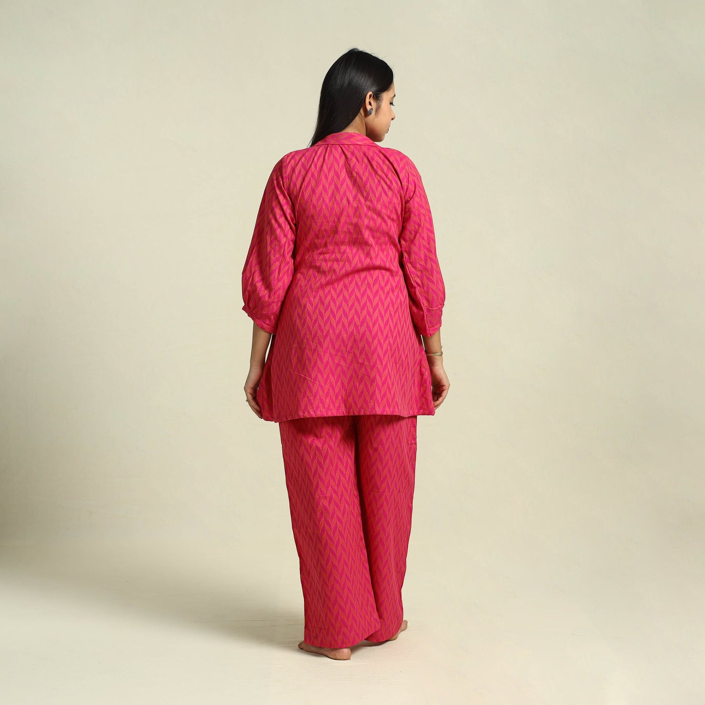 Pink Jacquard Cotton Top & Pyjama Night Suit Set