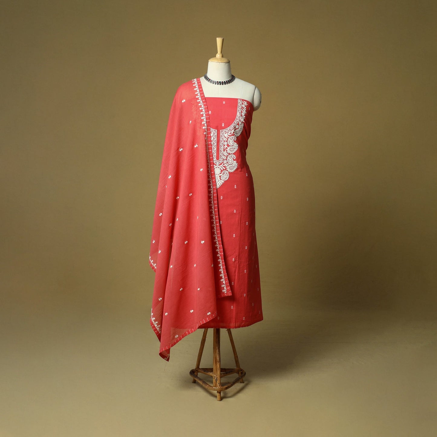 Jacquard embroidered cotton 3pc unstitched dress material