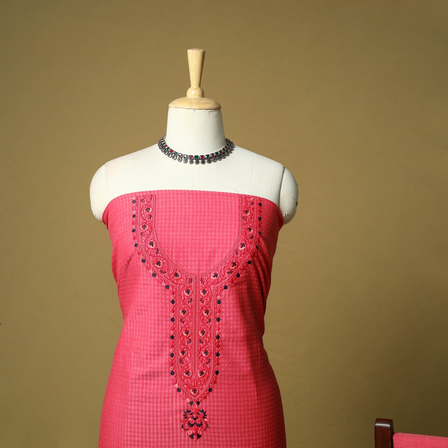 Jacquard embroidered cotton 3pc unstitched dress material