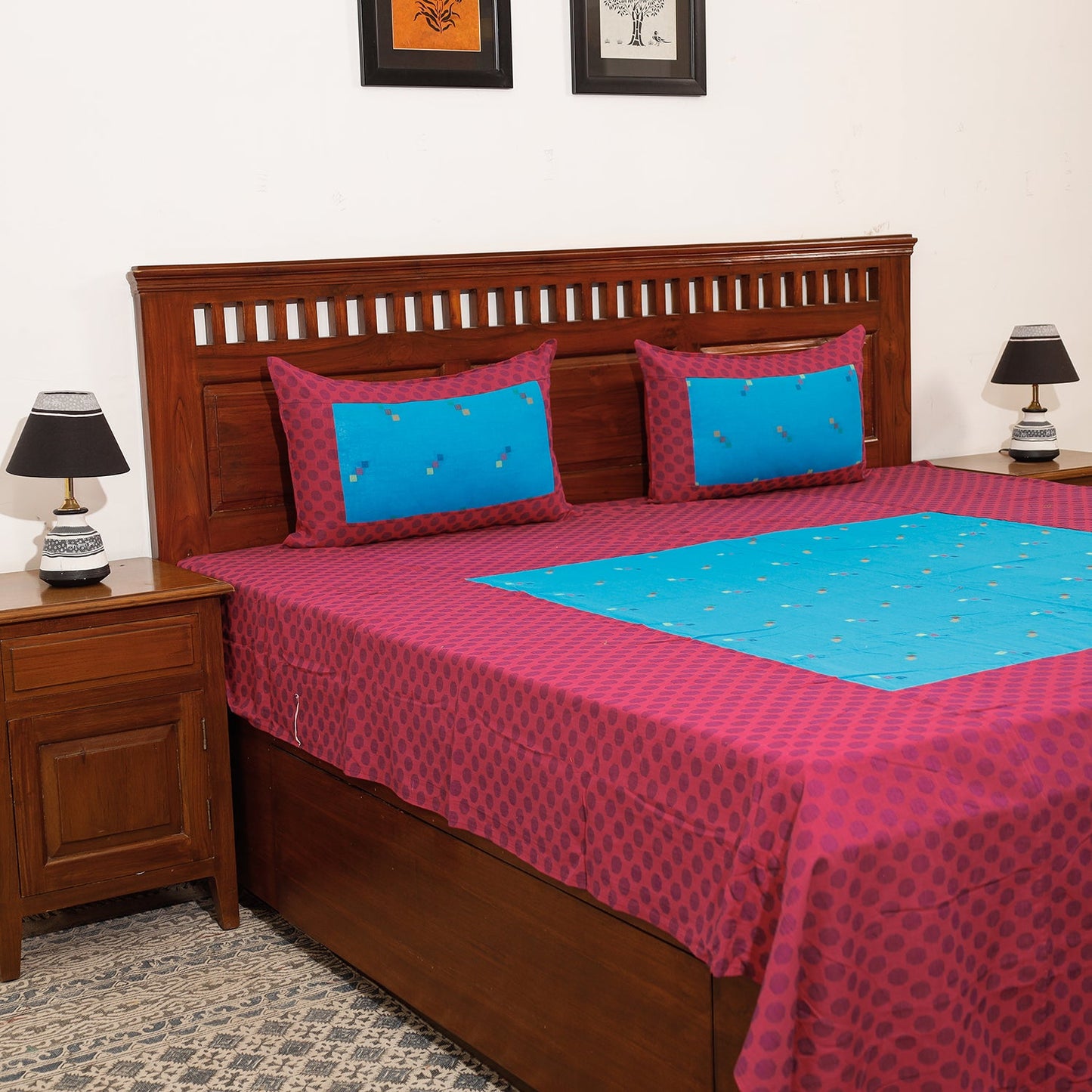 Jacquard Patchwork Cotton Double Bed Cover with Pillow Covers Online at iTokri.com