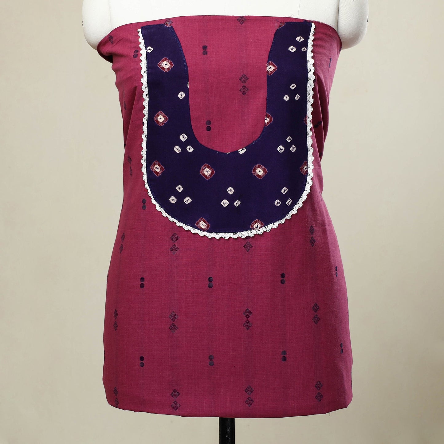 Pink Jacquard Patchwork Cotton Kurta Material