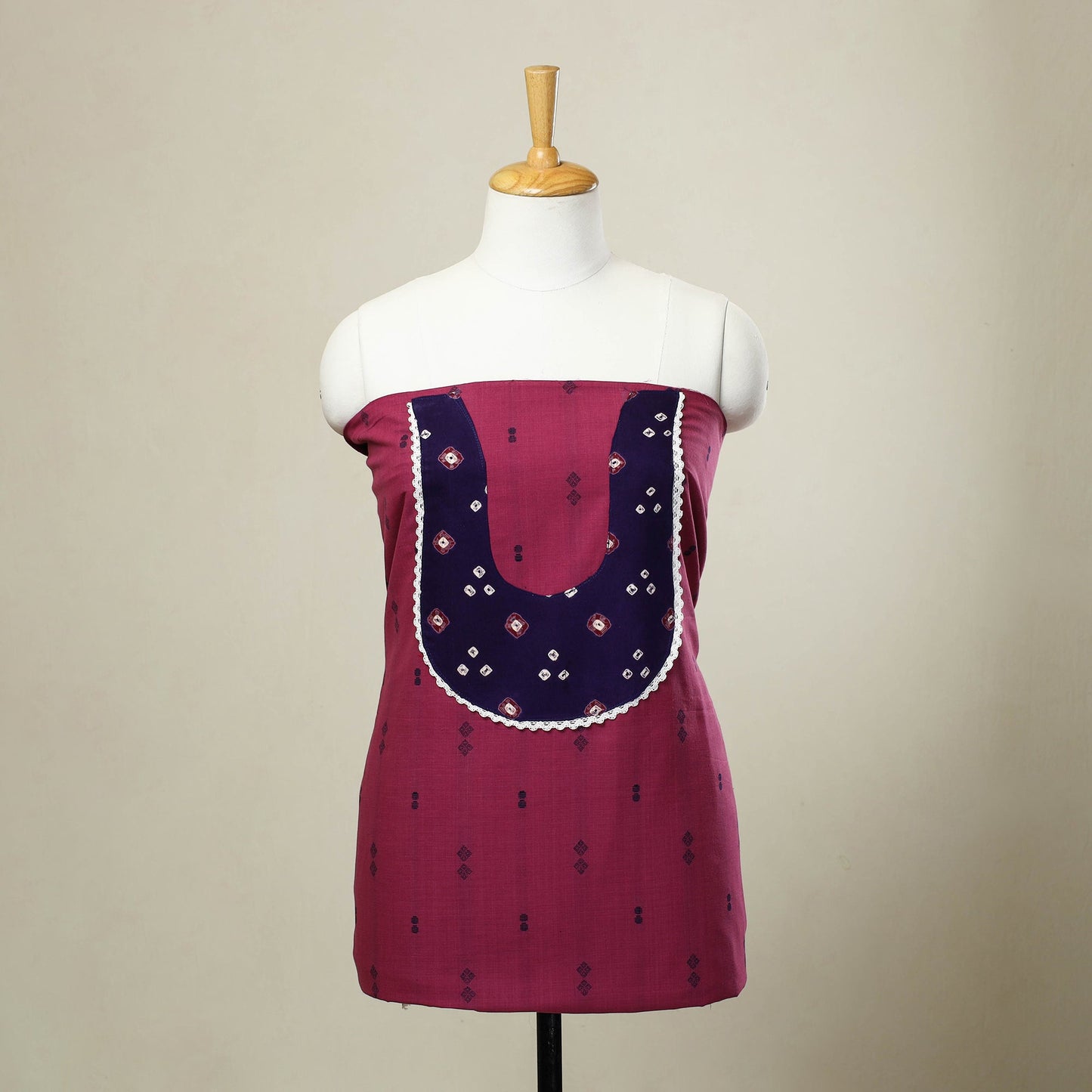 Pink Jacquard Patchwork Cotton Kurta Material