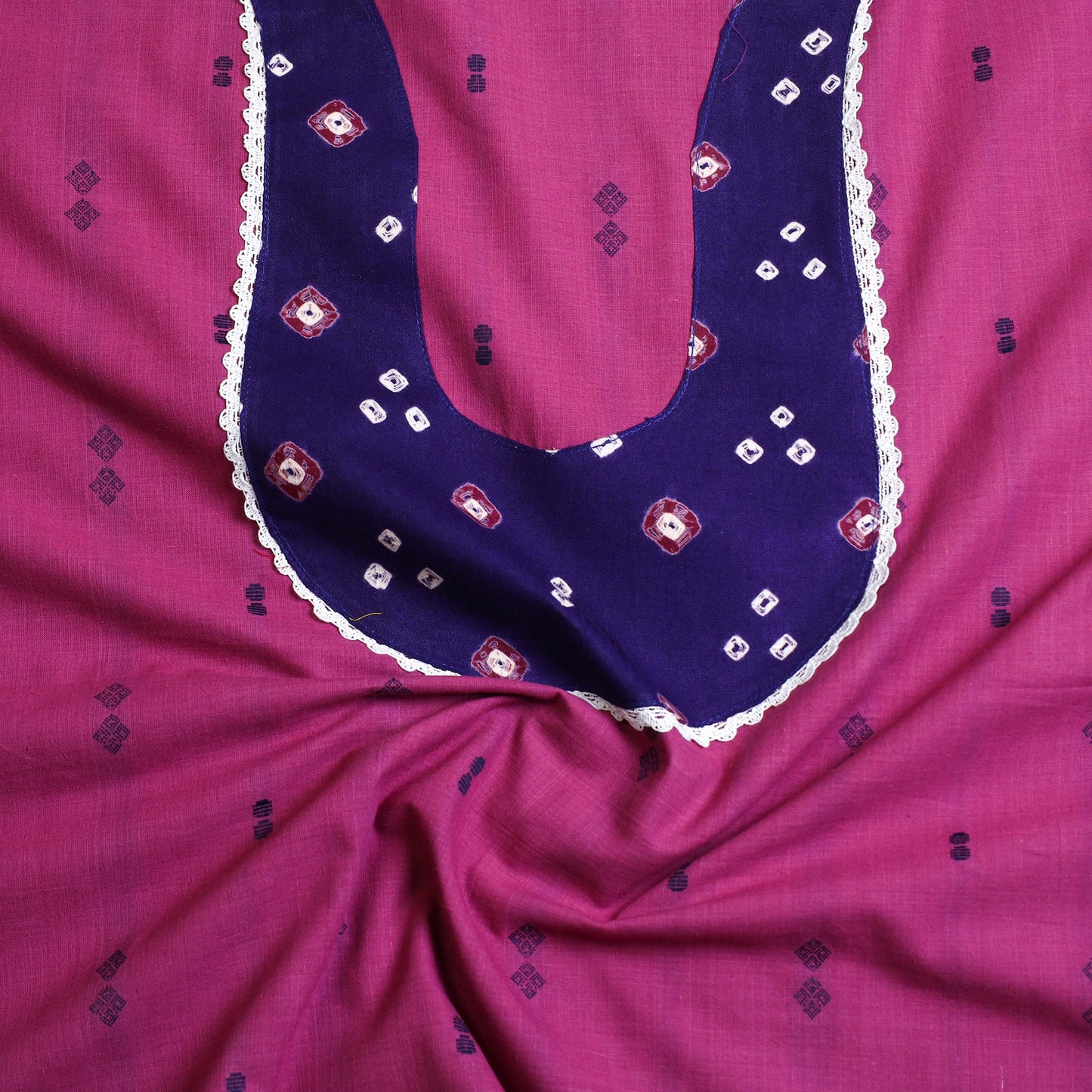 Pink Jacquard Patchwork Cotton Kurta Material