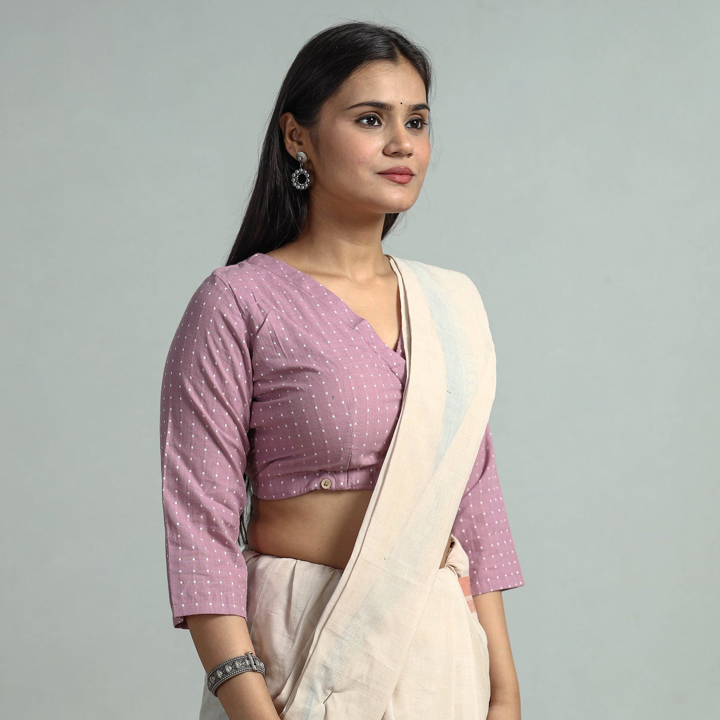Pink - jacquard weave cotton stitched blouse 09