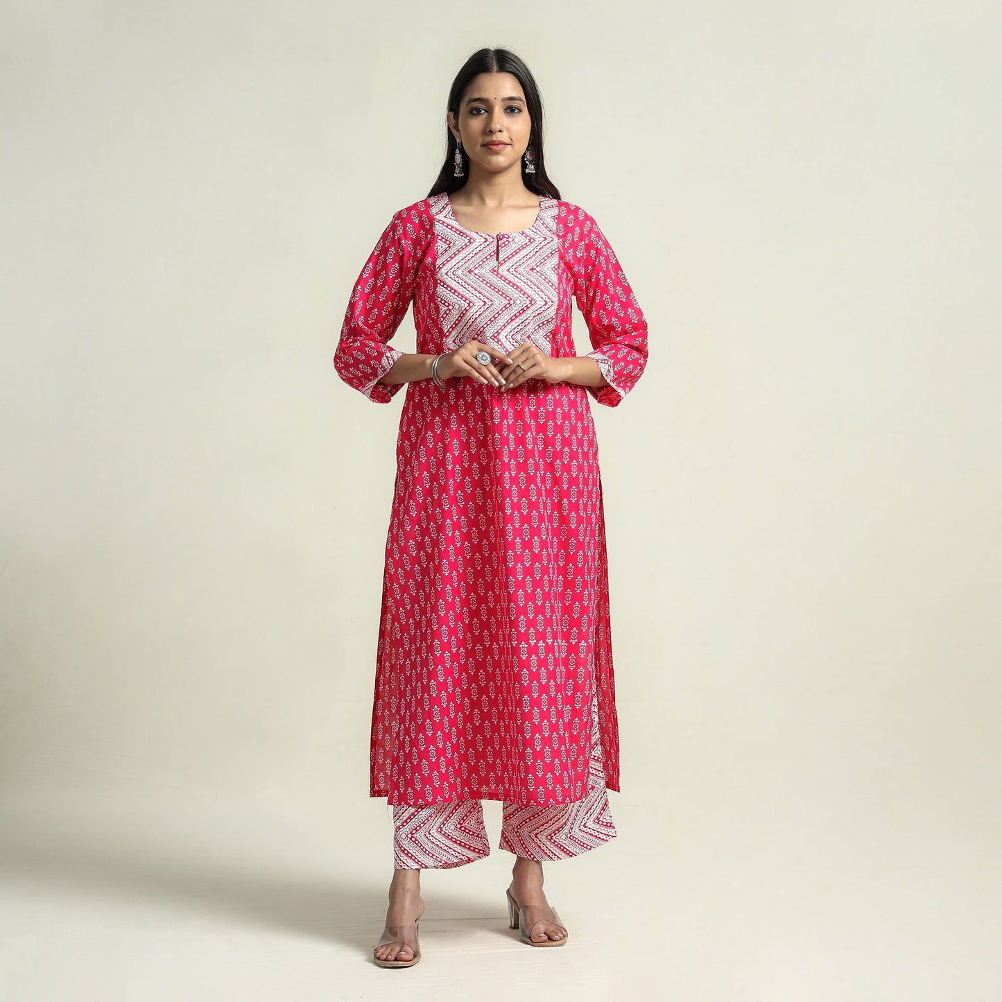 Buy Jaipur Printed Cotton Kurta with Palazzo & Dupatta Set Online at iTokri.com