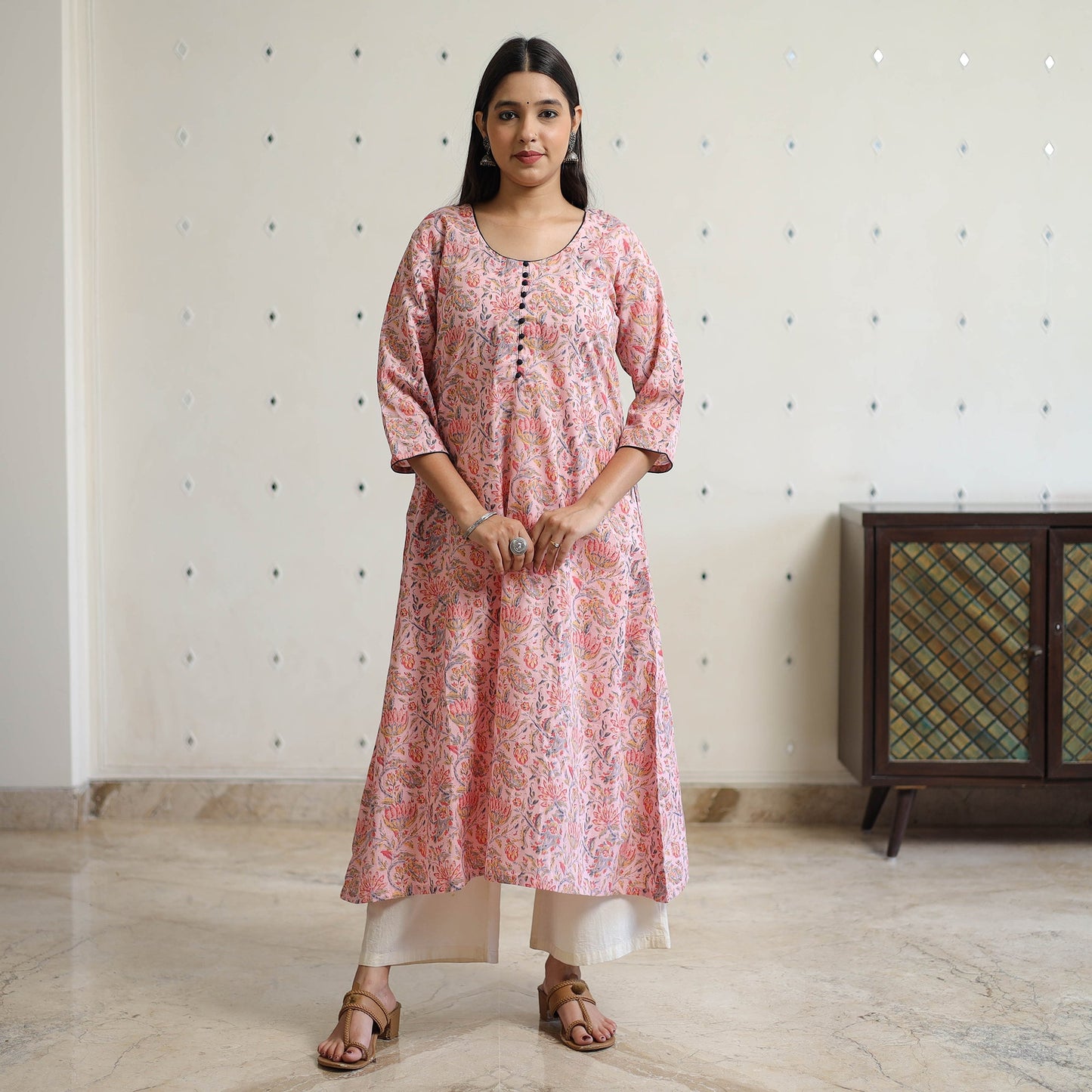 Buy Pink Jaipur Printed Cotton A-Line Kurta Online
