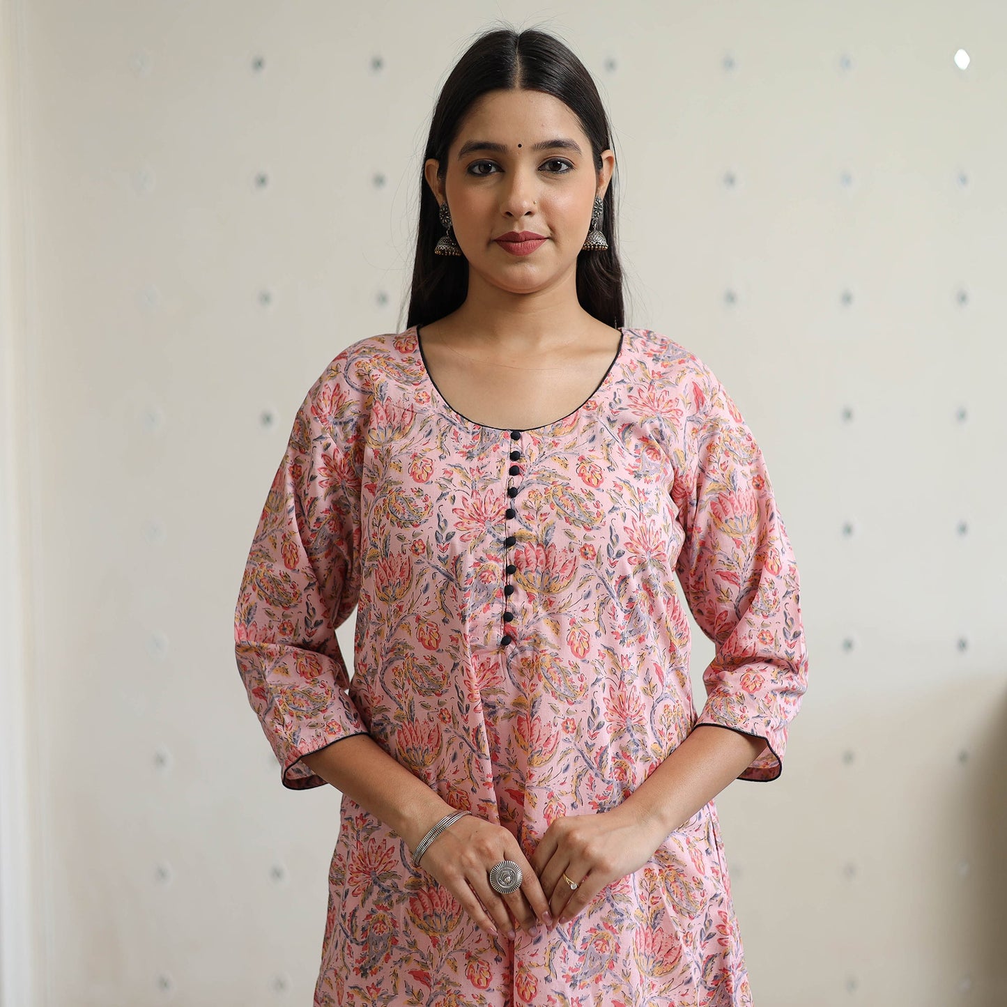 Buy Pink Jaipur Printed Cotton A-Line Kurta Online