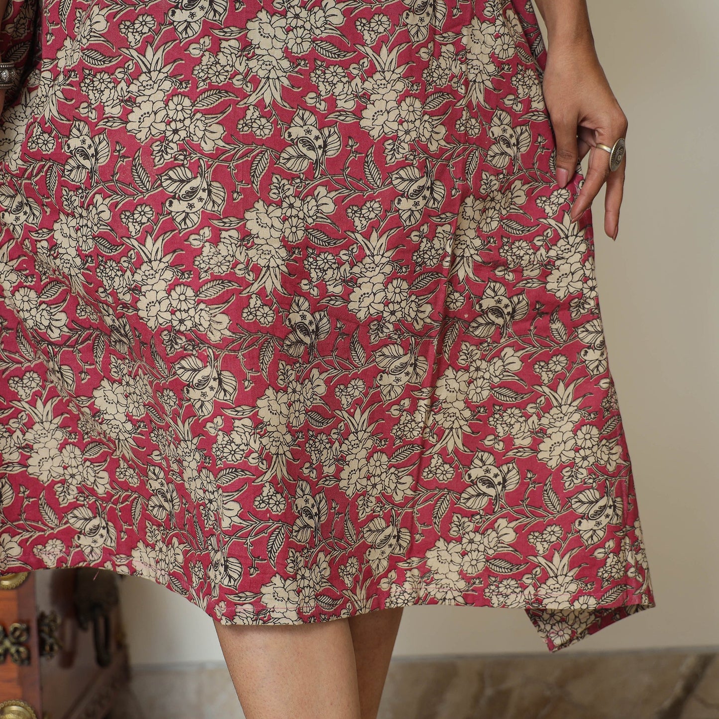 Pink - Kalamkari Printed Cotton Kaftan Kurta For Women