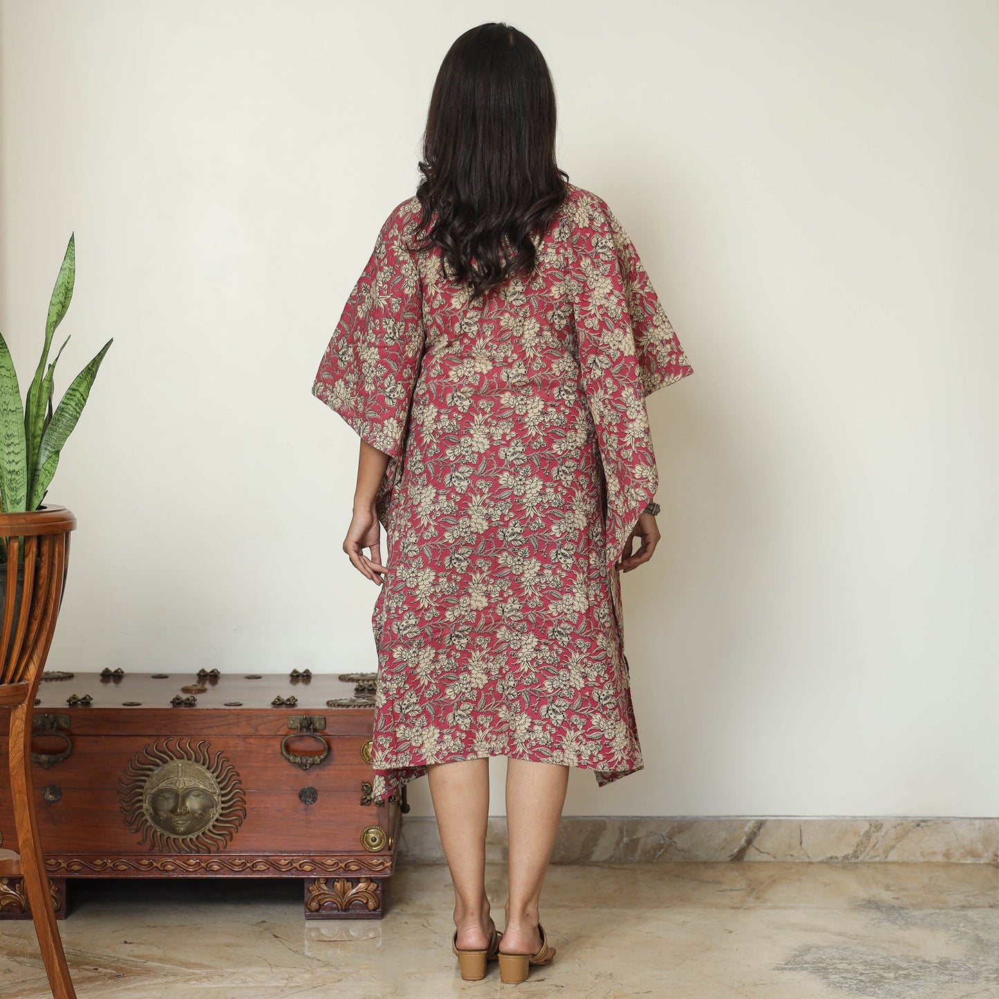 Pink - Kalamkari Printed Cotton Kaftan Kurta For Women