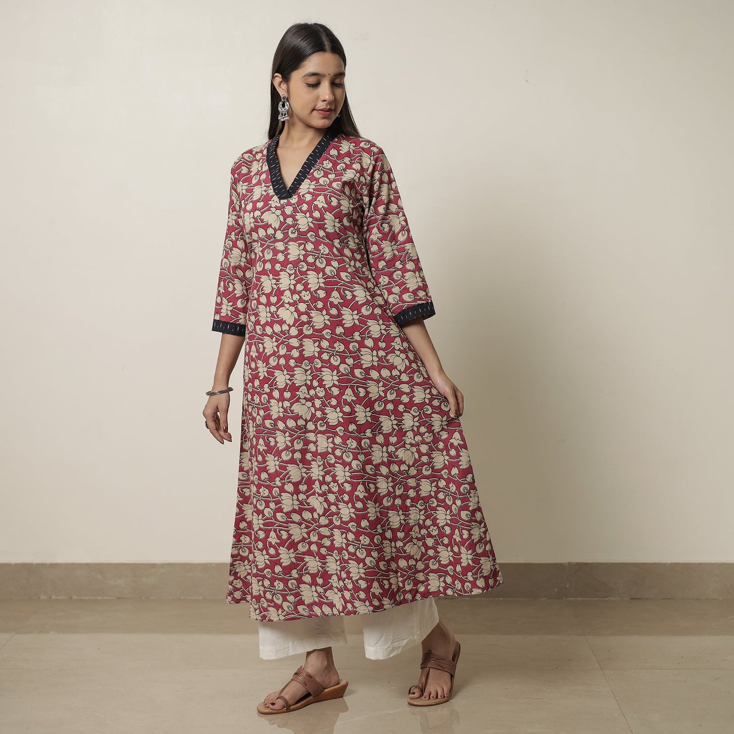 Kalamkari Printed Cotton A-Line Kurta For Women