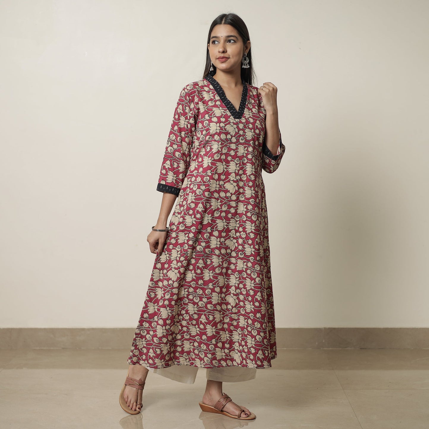 Kalamkari Printed Cotton A-Line Kurta For Women