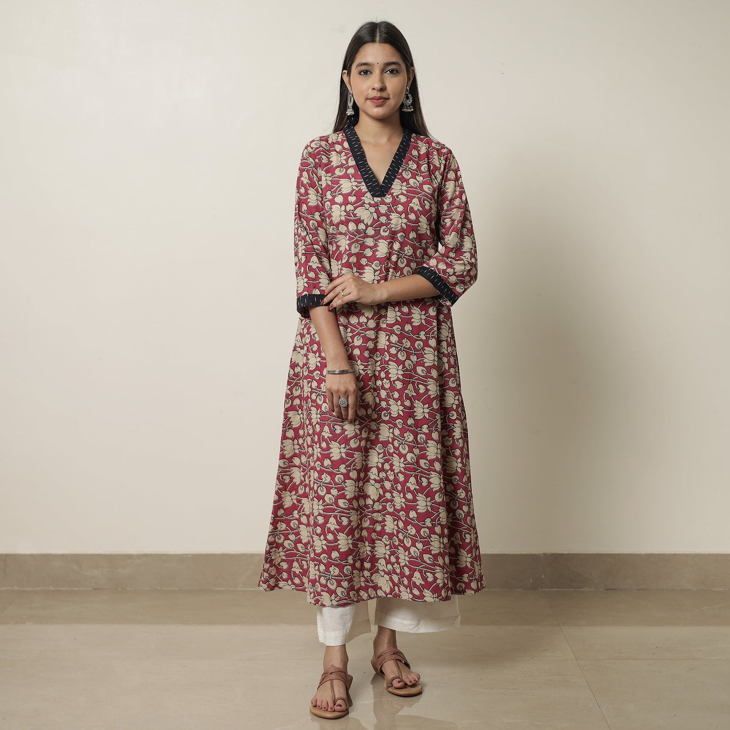 Kalamkari Printed Cotton A-Line Kurta For Women