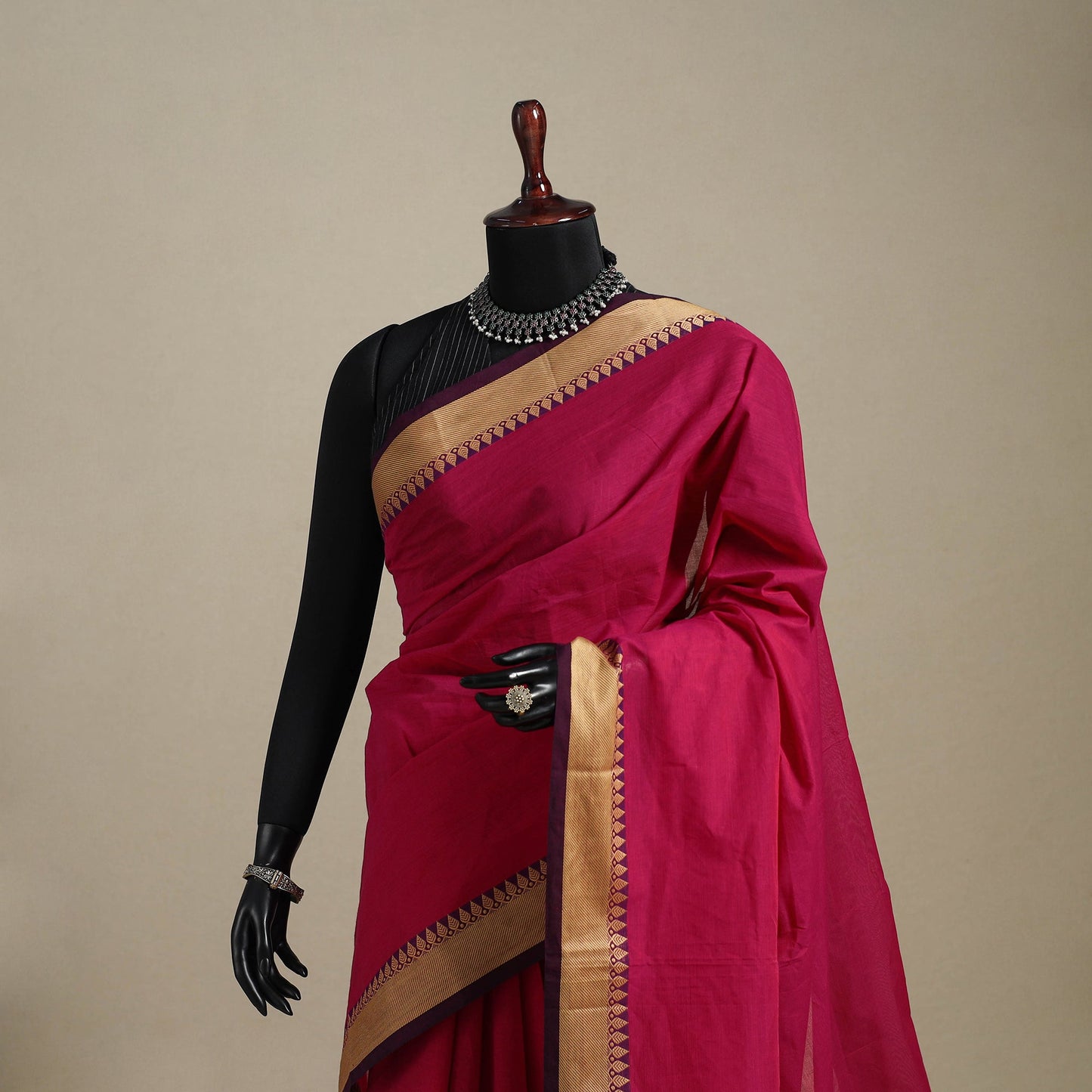 Pink - kandangi chettinad cotton saree with border 24