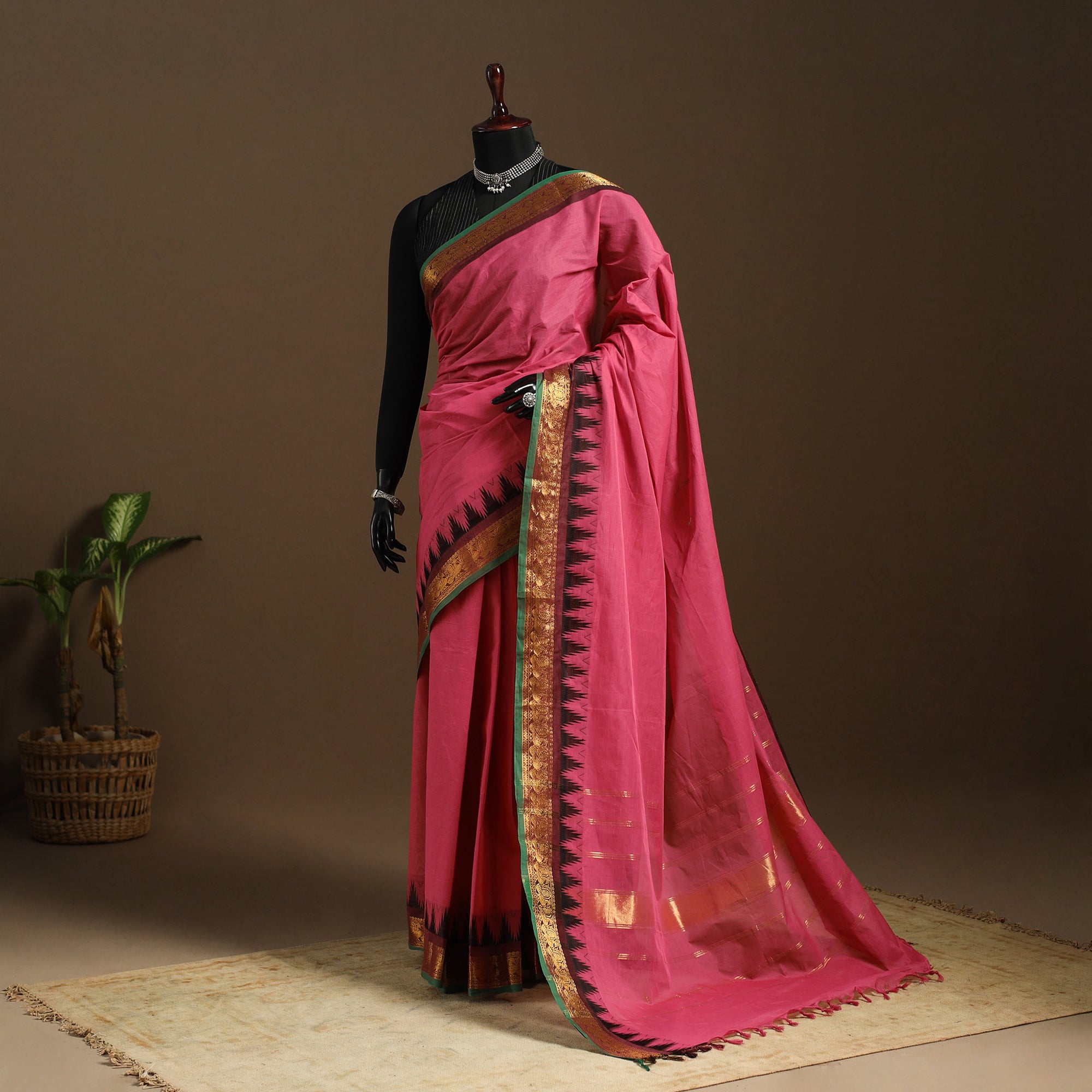 Brown - Kandangi Chettinad Cotton Saree with Border 108