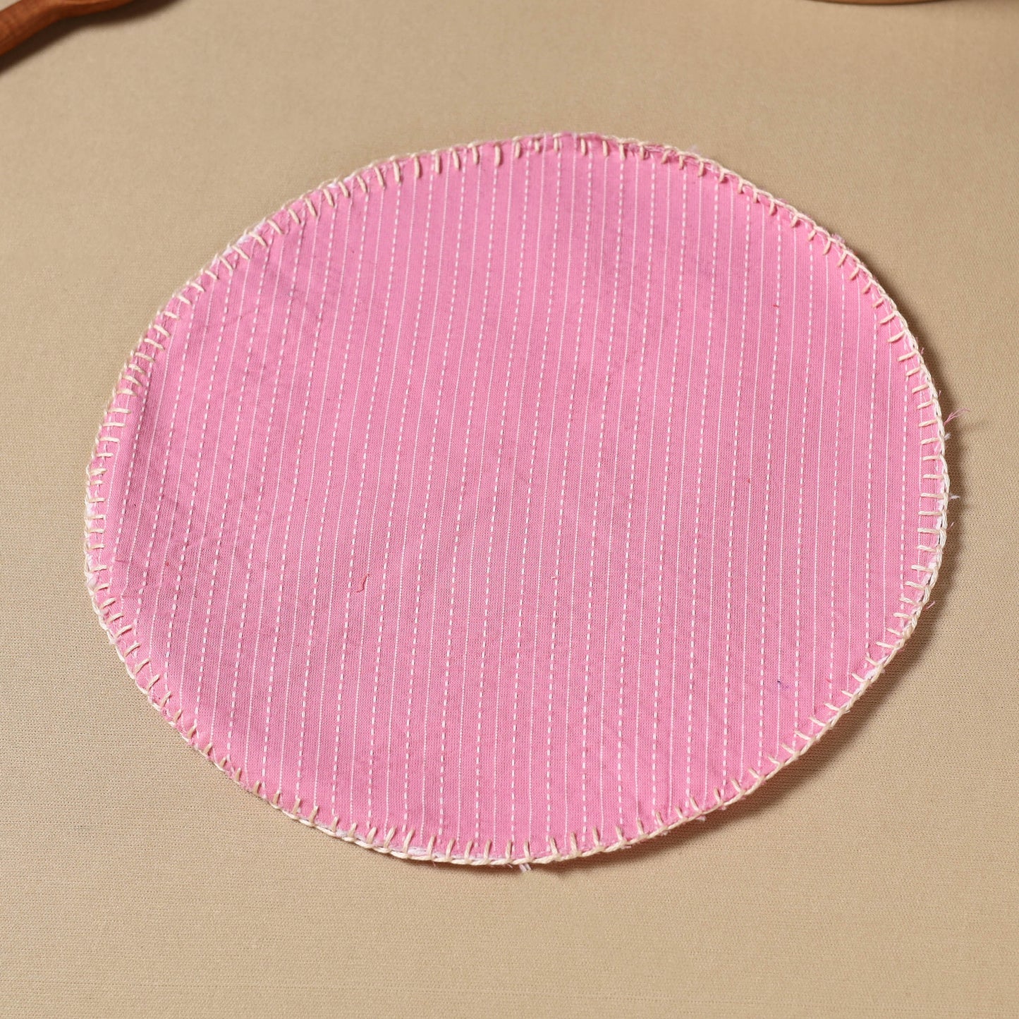 Pink Kantha Stitch Cotton Hand Embroidery Roti Napkin 07