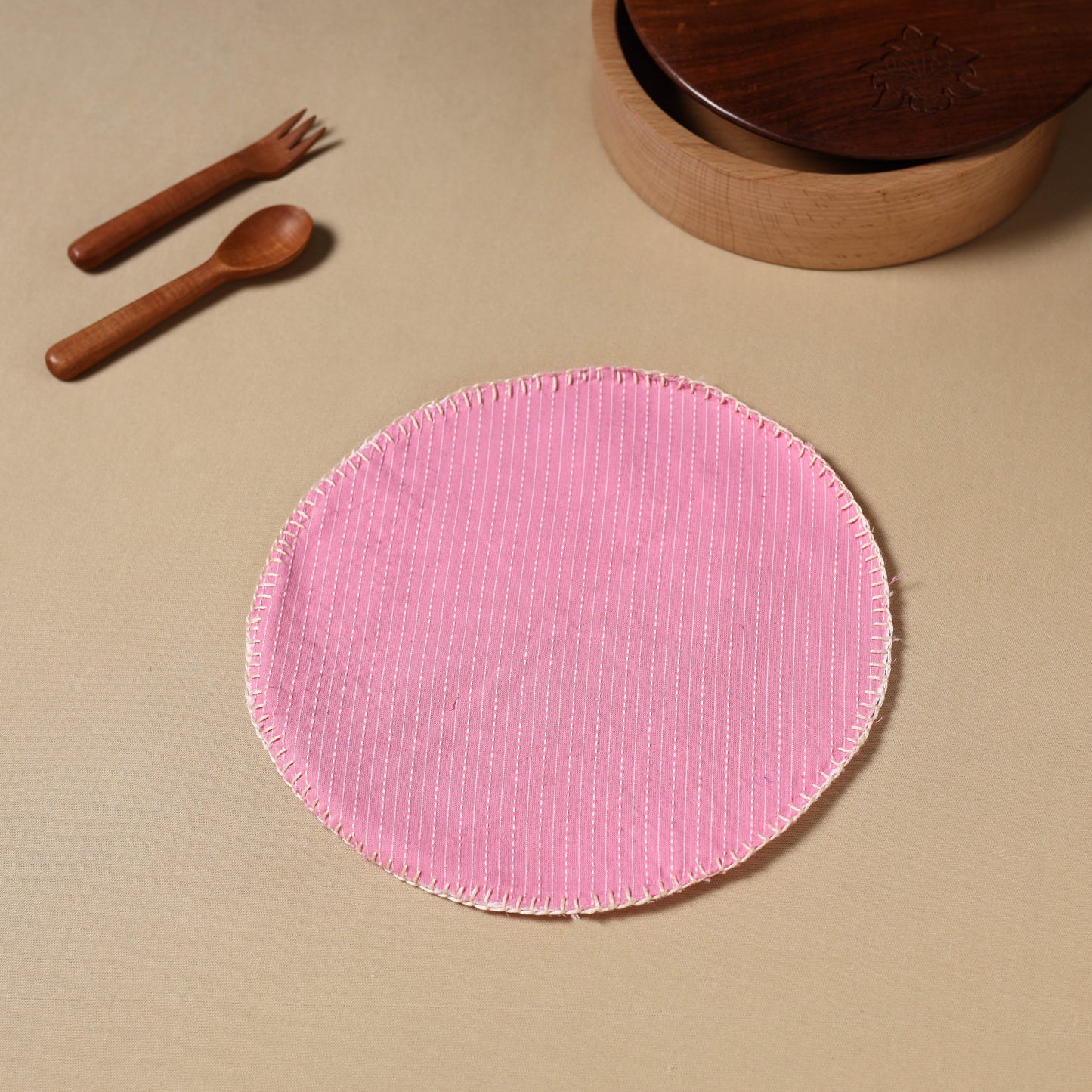 Pink Kantha Stitch Cotton Hand Embroidery Roti Napkin 07