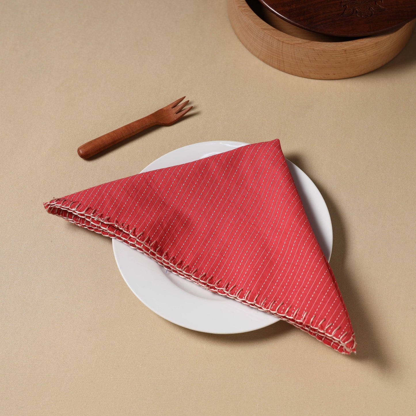Pink Kantha Stitch Cotton Hand Embroidery Table Napkin 16