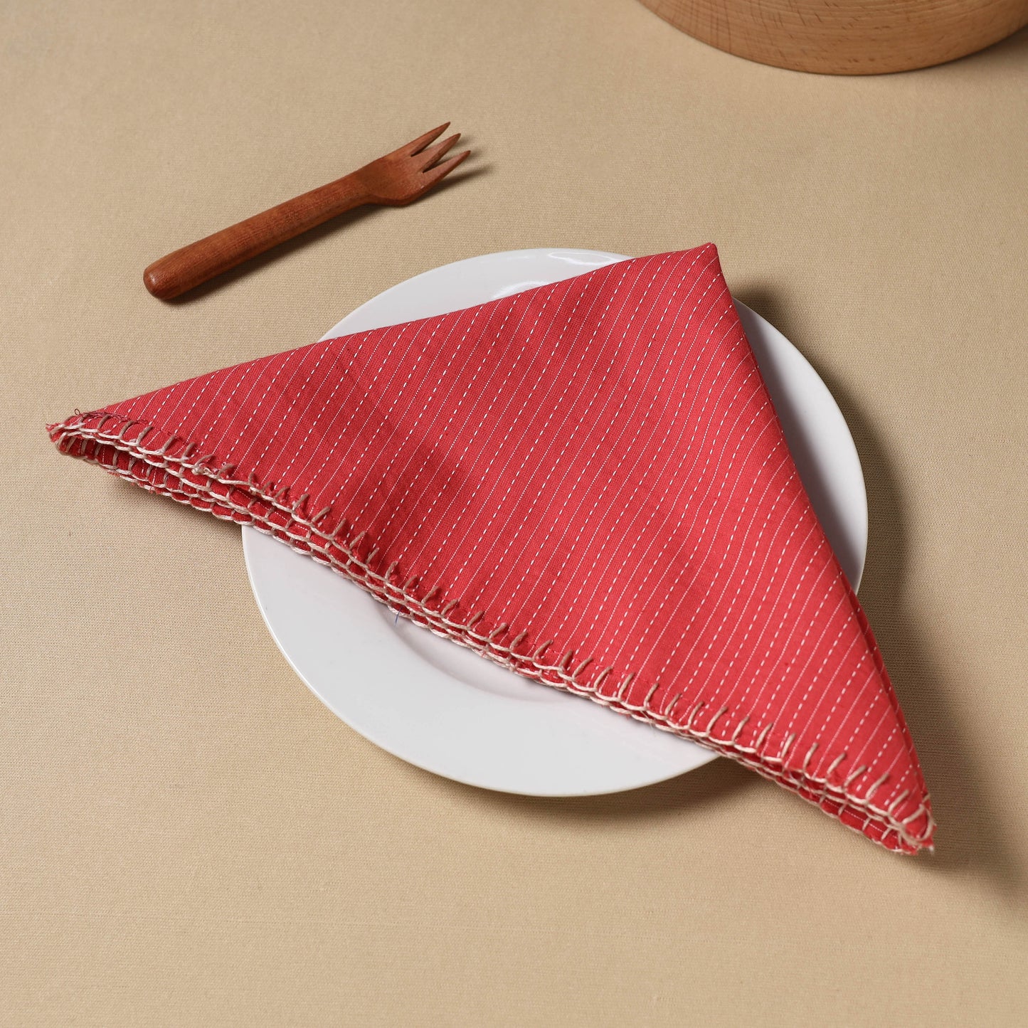 Pink Kantha Stitch Cotton Hand Embroidery Table Napkin 16