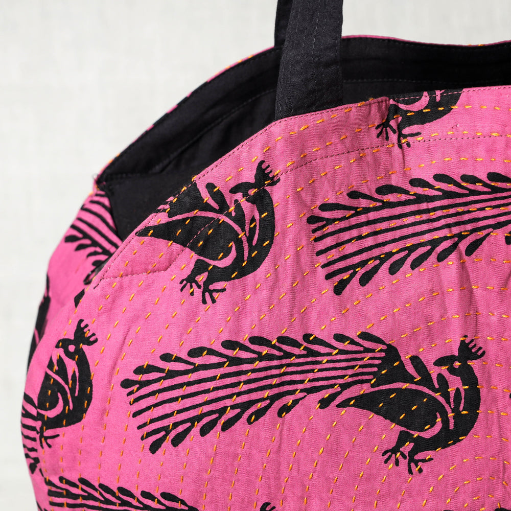 Kantha Work Block Print Cotton Shoulder Bag