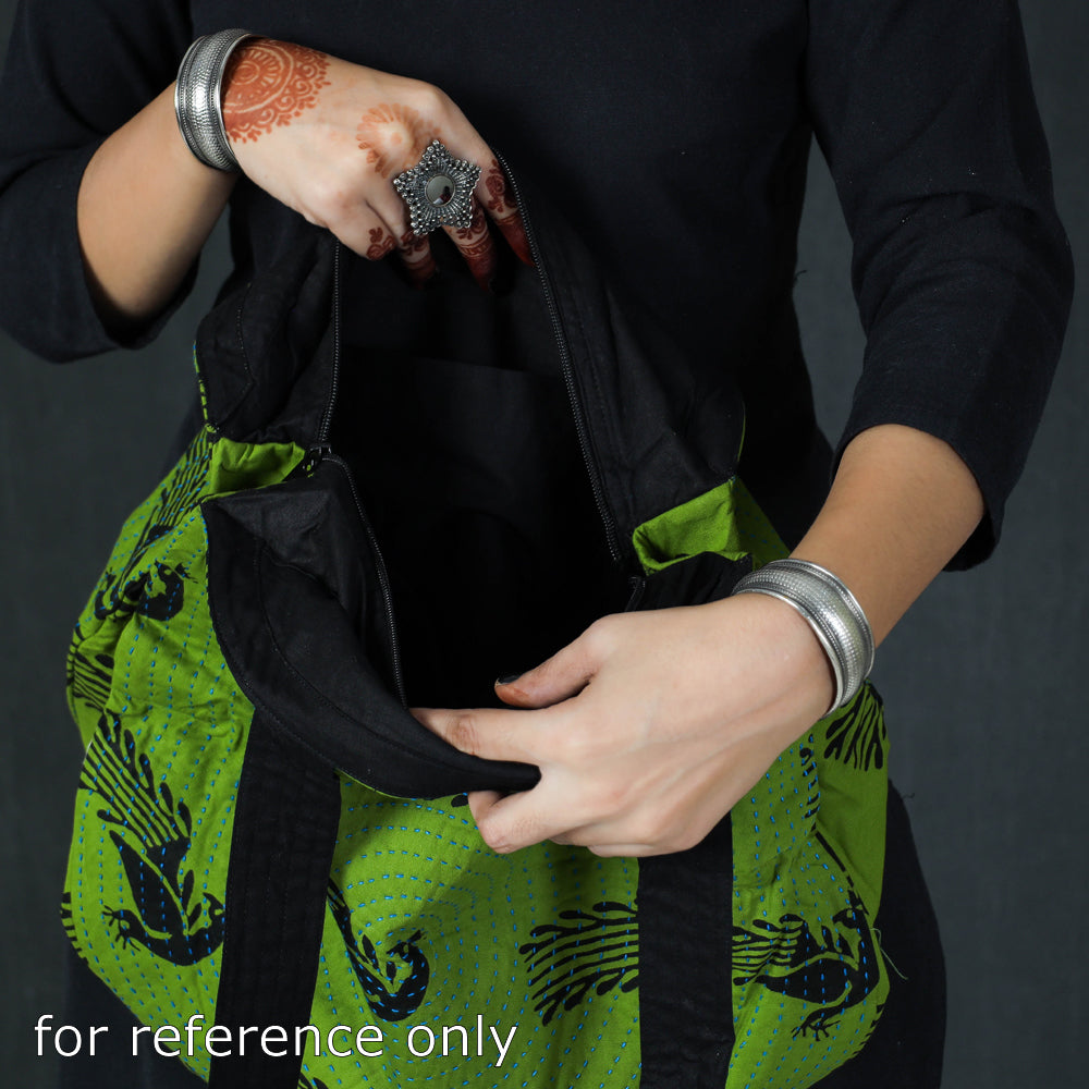 Kantha Work Block Print Cotton Shoulder Bag