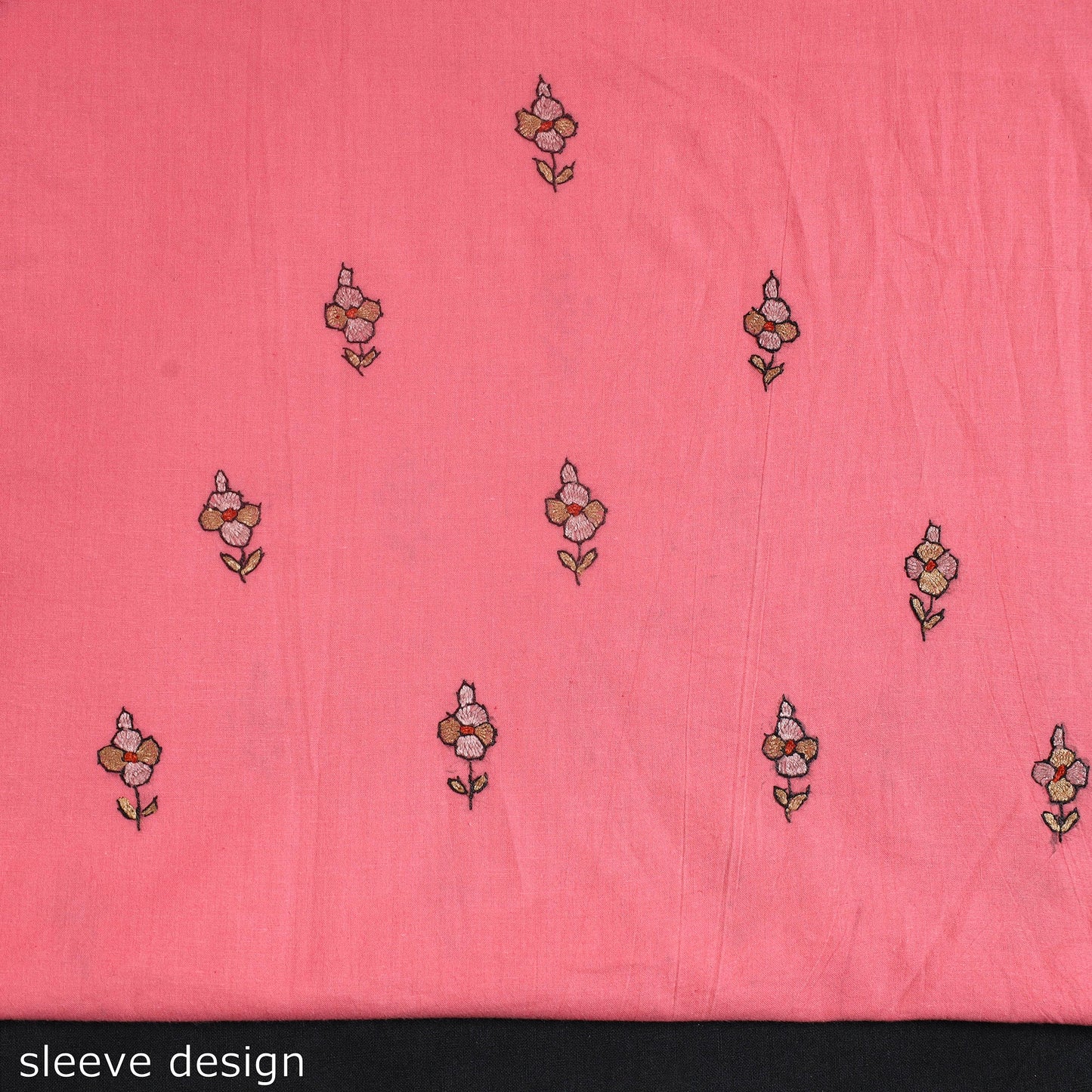 Pink Kashida Hand Embroidery Cotton Kurta Material