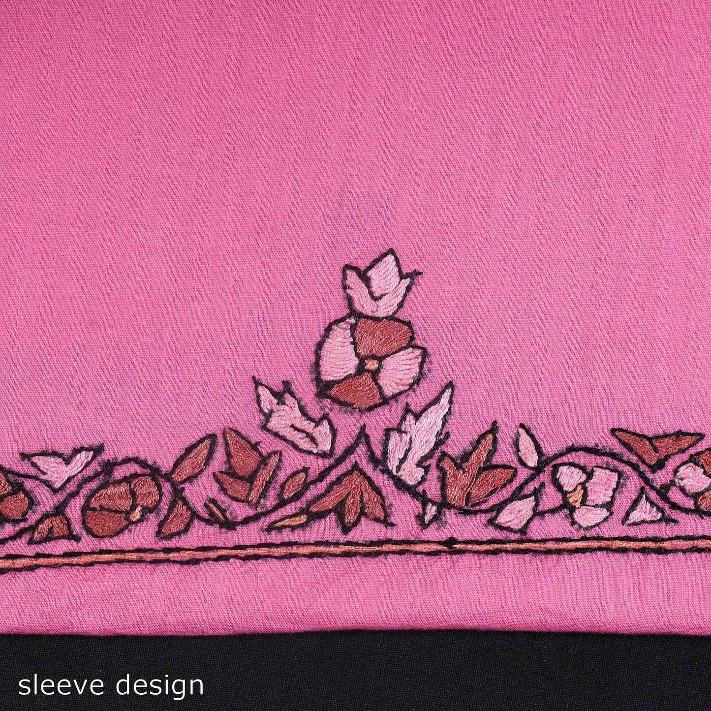 Pink Kashida Hand Embroidery Cotton Kurta Material