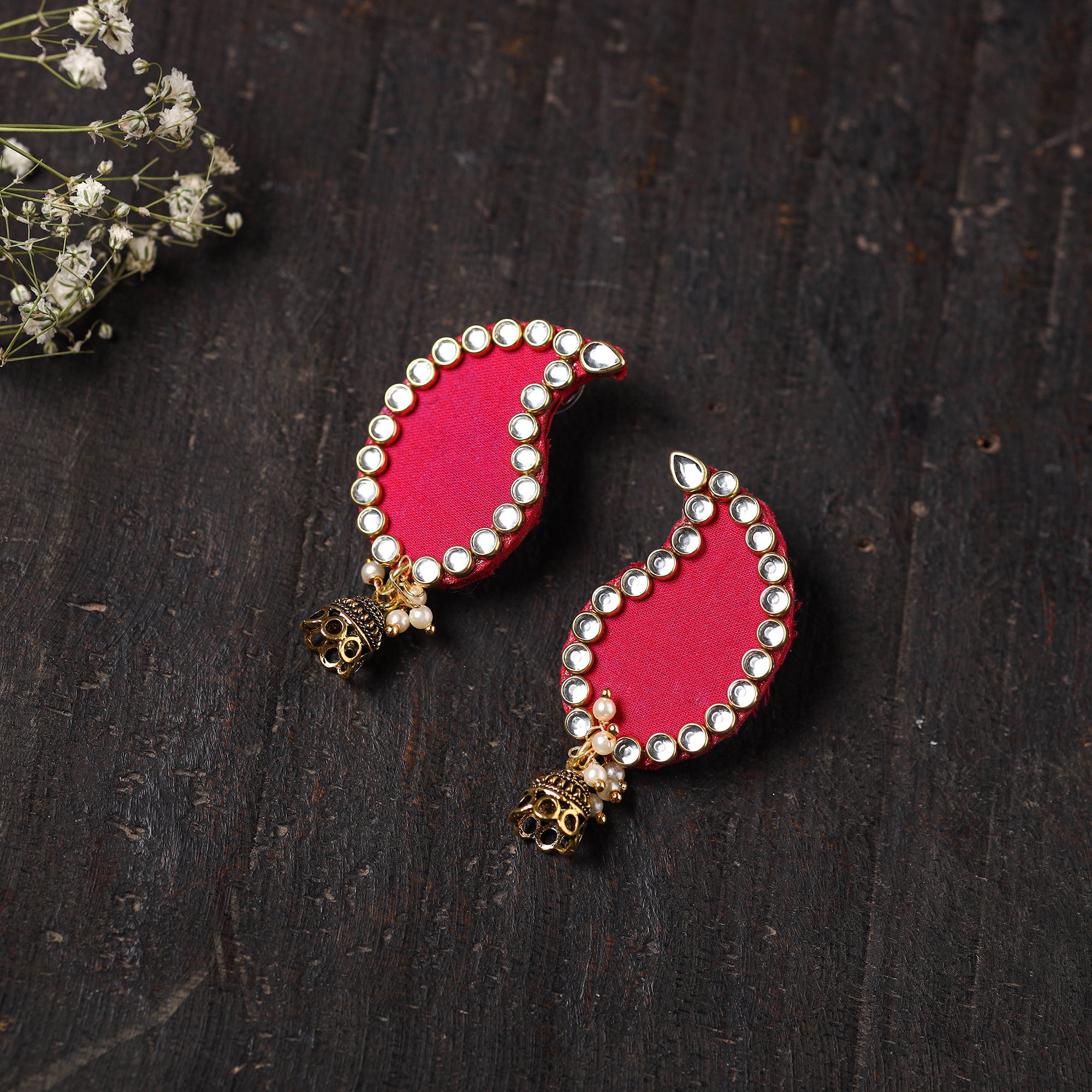 Yellow - Adya Stone Work Fabart GS Jhumka Earrings main image 1