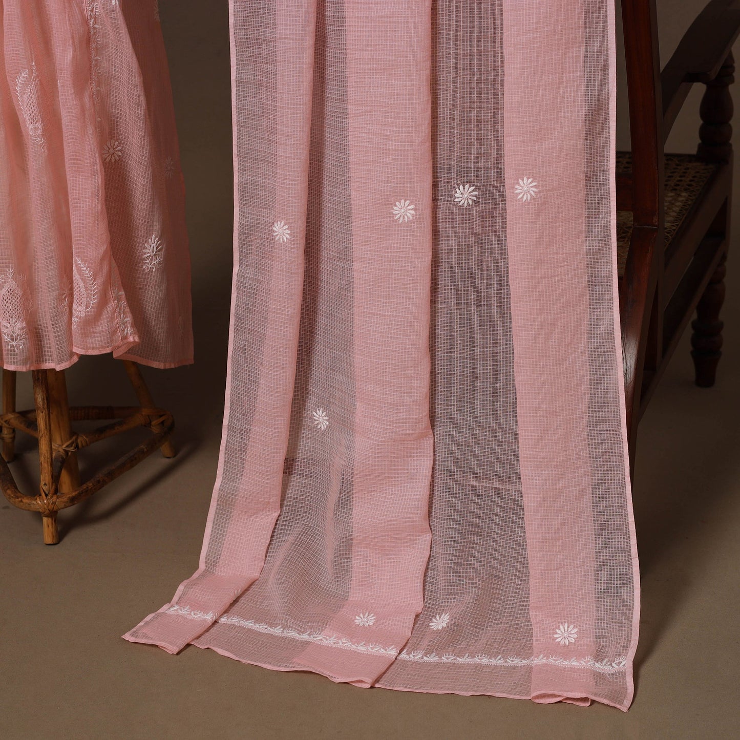Kota doria chanderi semi stitched chikankari hand