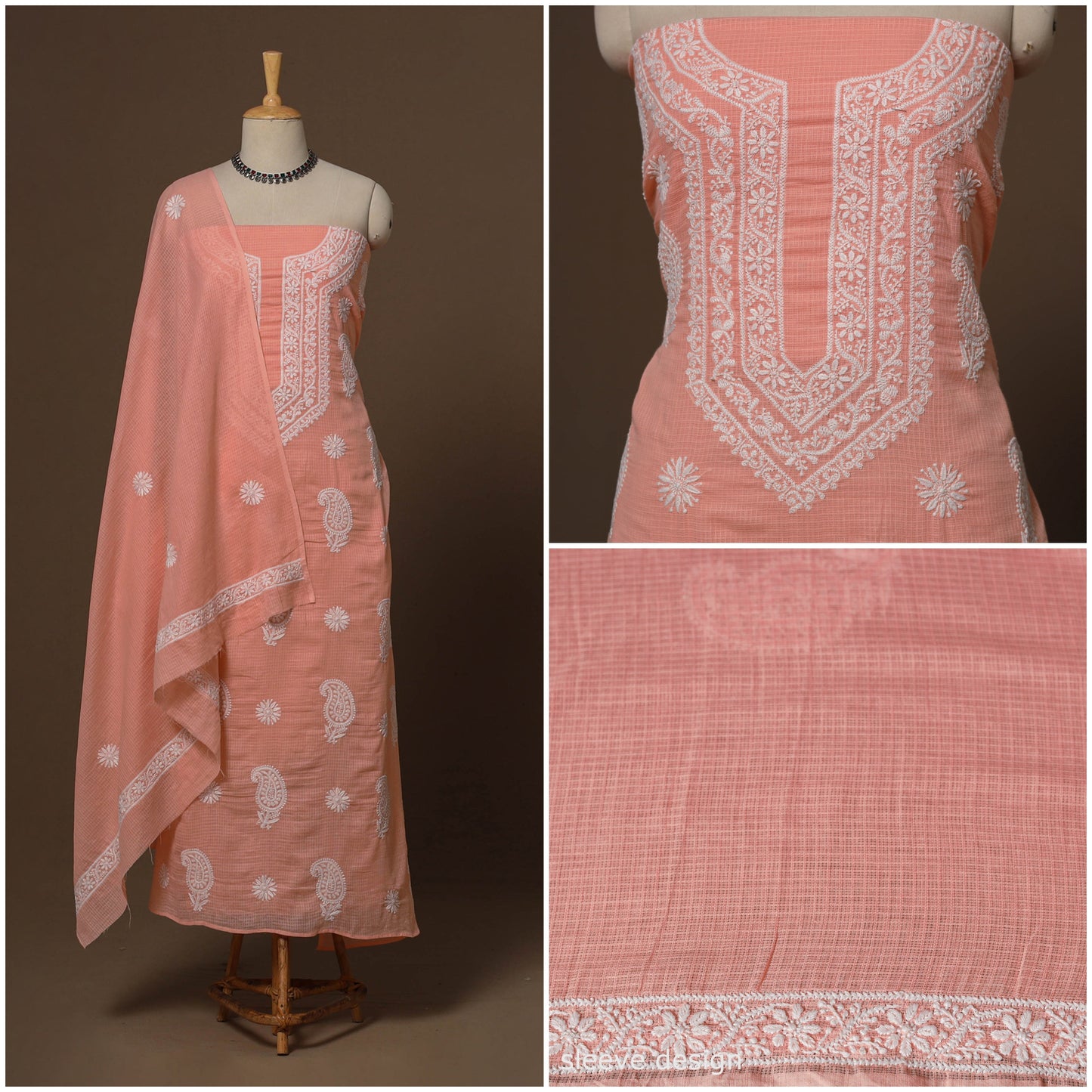 Kota doria cotton chikankari hand embroidered 2pc
