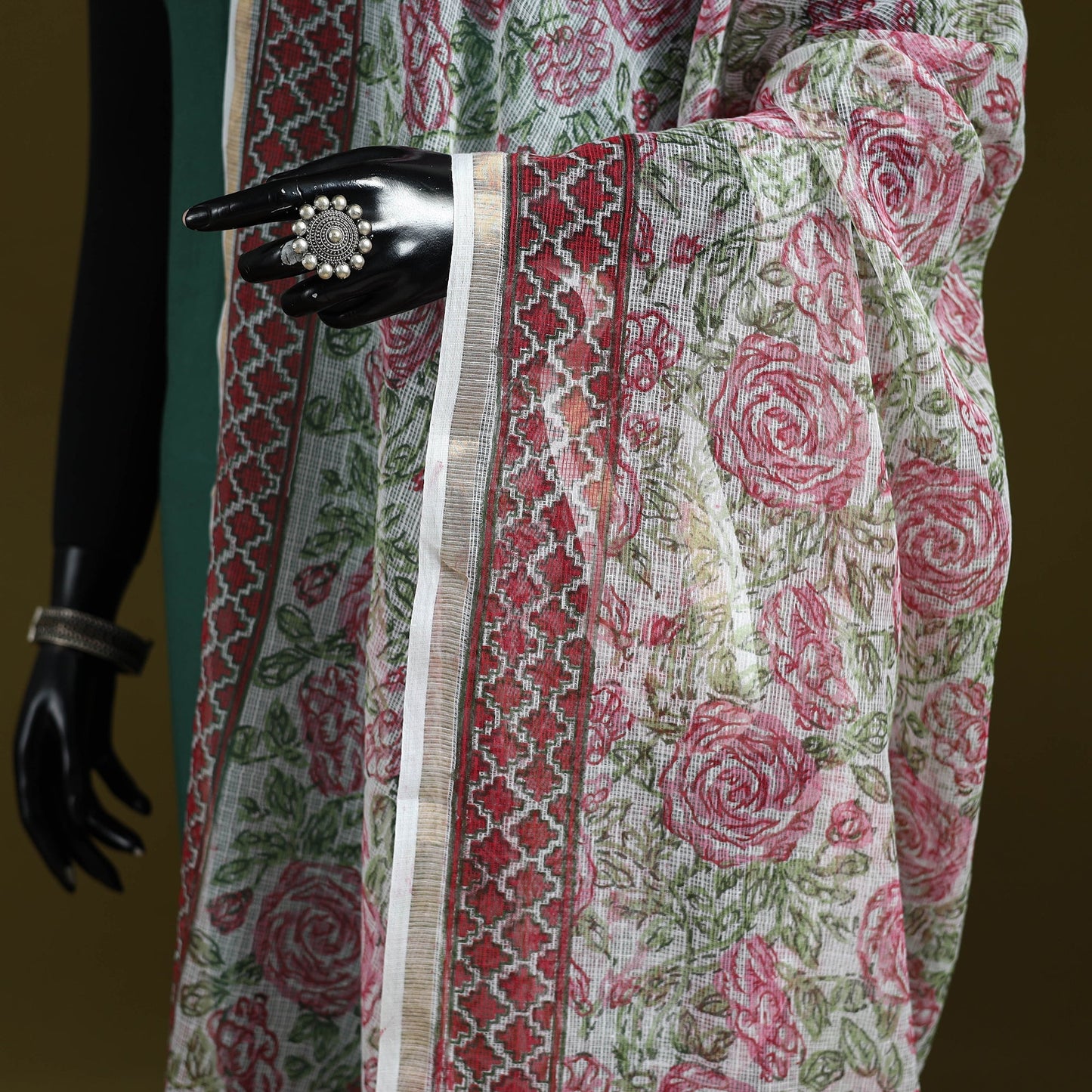 Kota doria cotton hand block print sanganeri floral dupatta