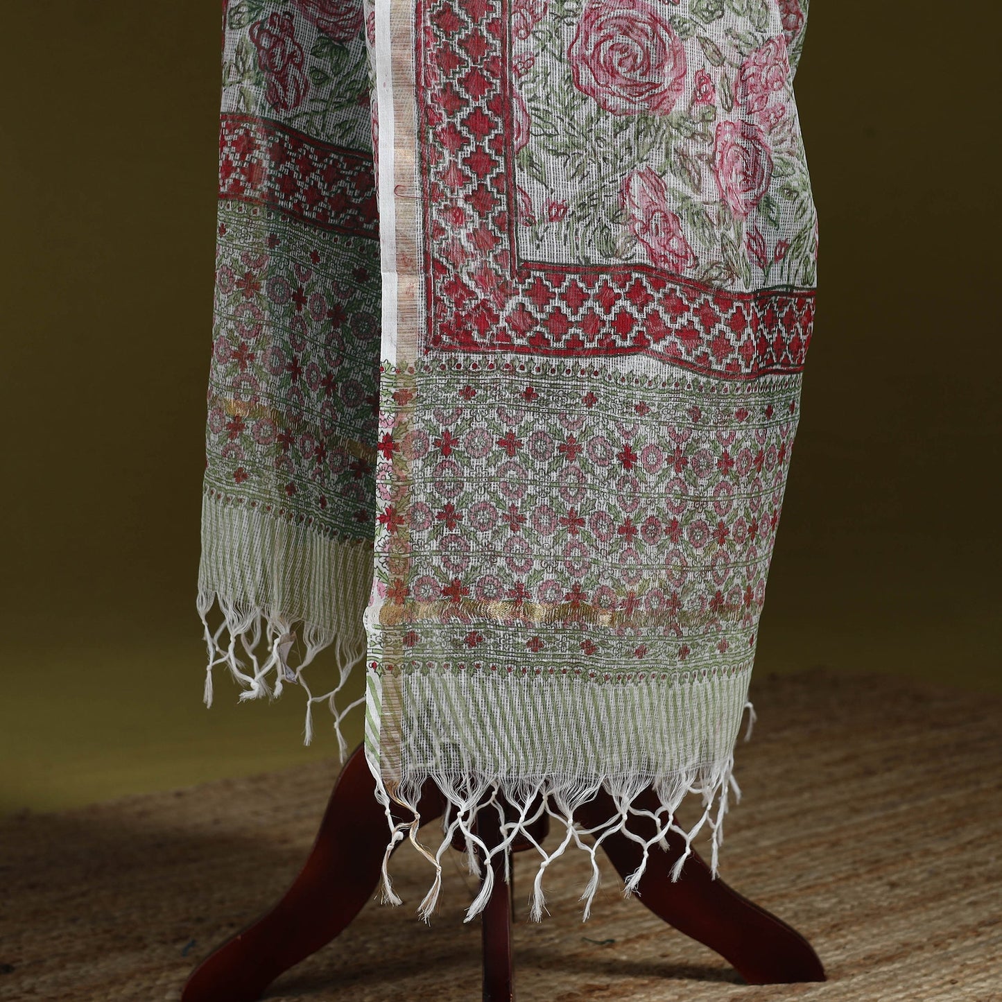 Kota doria cotton hand block print sanganeri floral dupatta