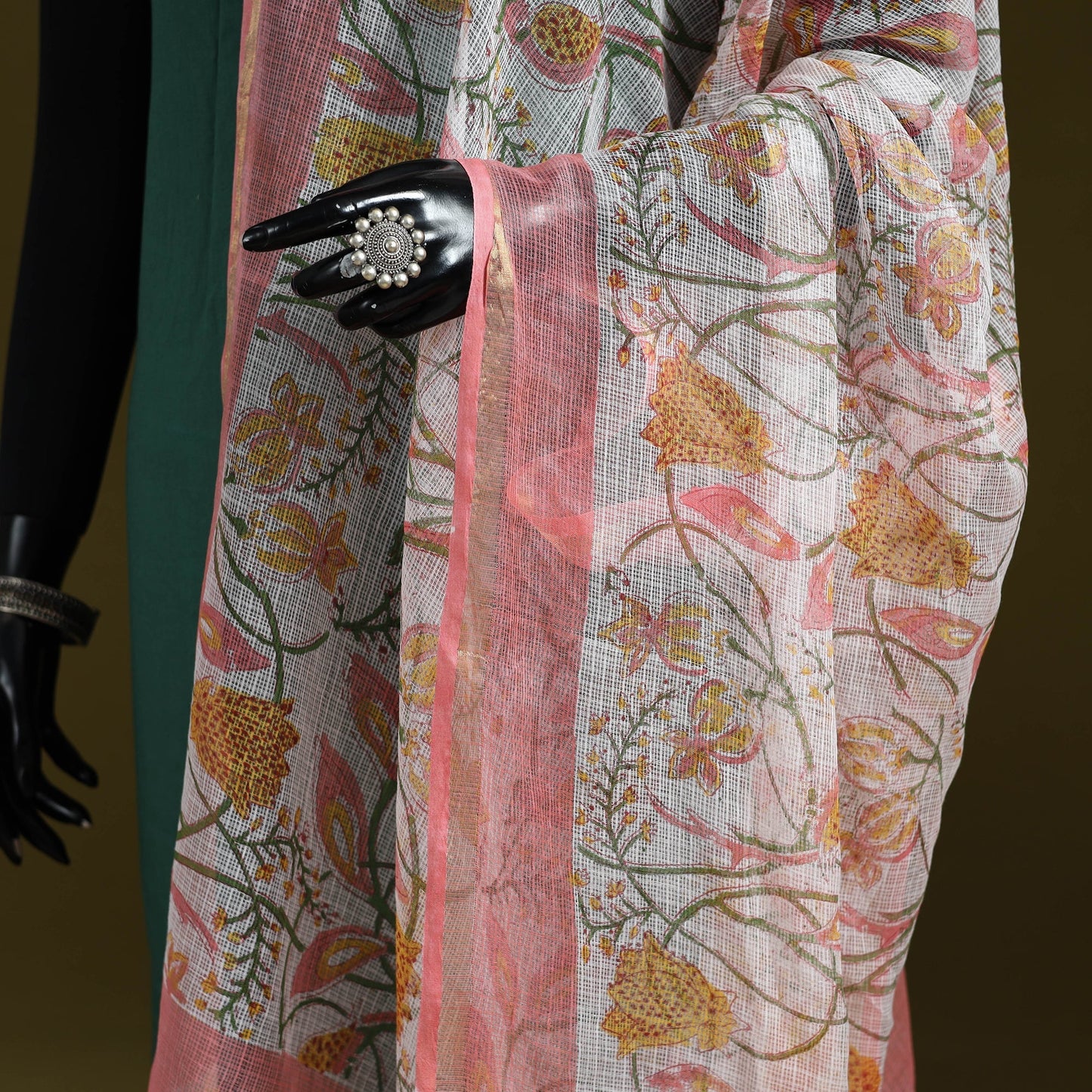 Kota doria cotton hand block print sanganeri floral dupatta