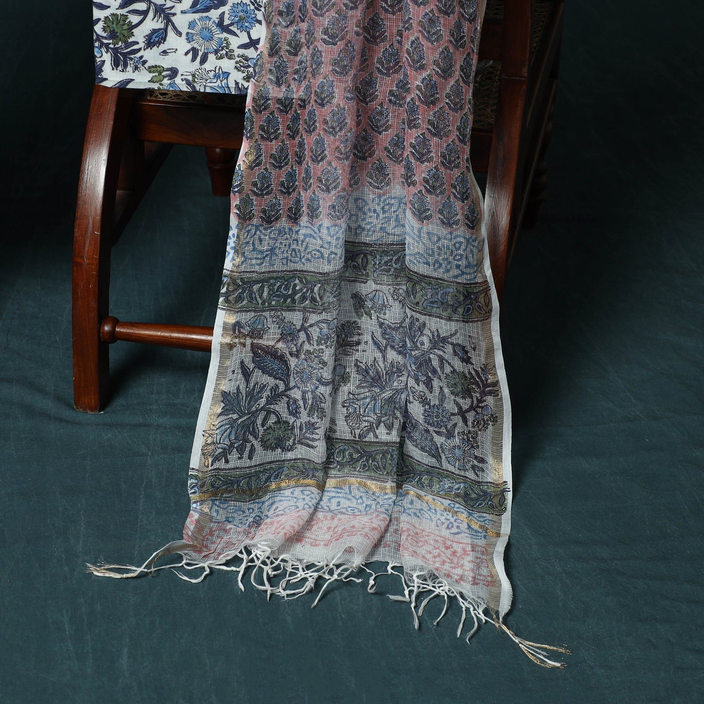 Kota doria cotton hand block sanganeri print 3pc unstitched