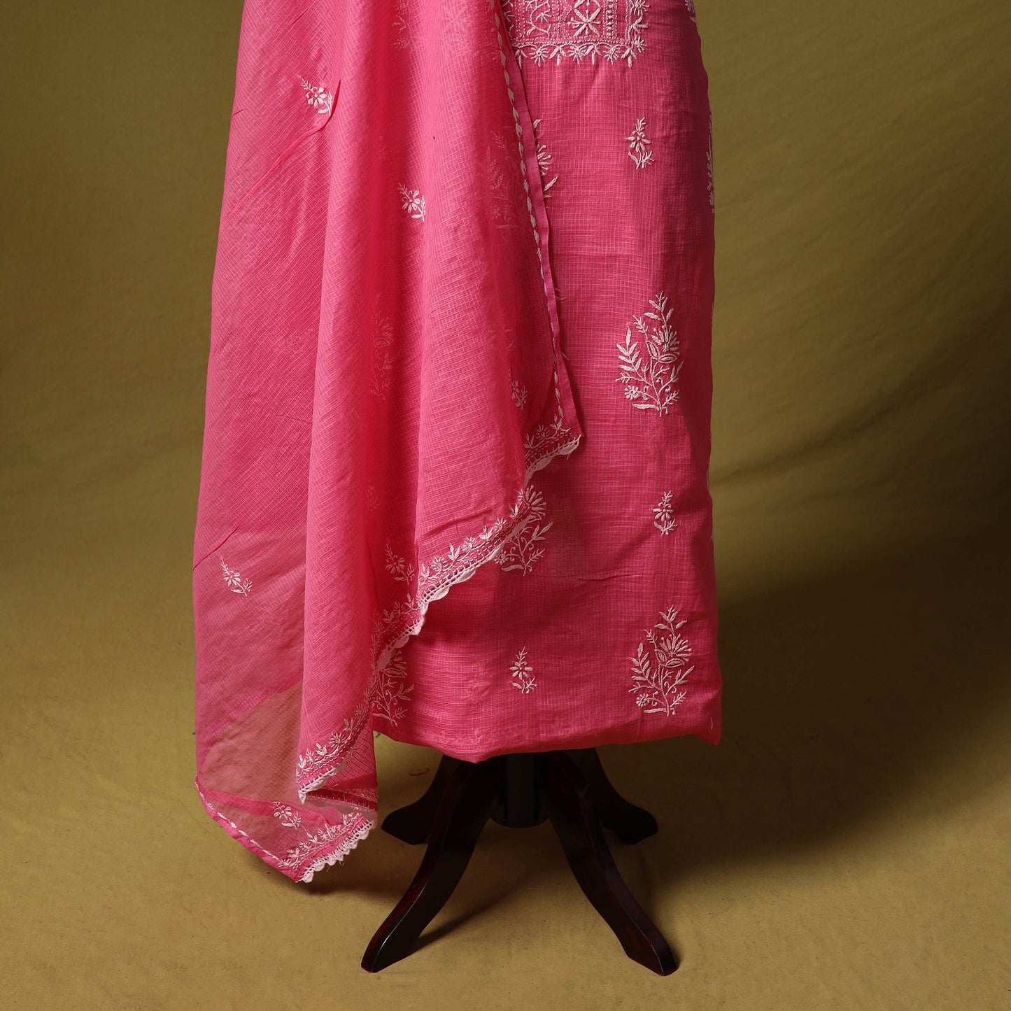 Pink - kota doria cotton lucknow chikankari 2pc unstitched