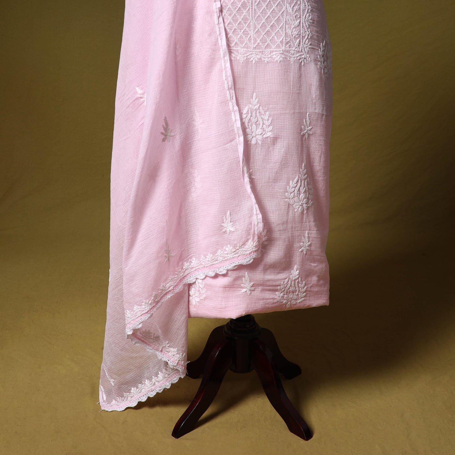 Pink - kota doria cotton lucknow chikankari 2pc unstitched