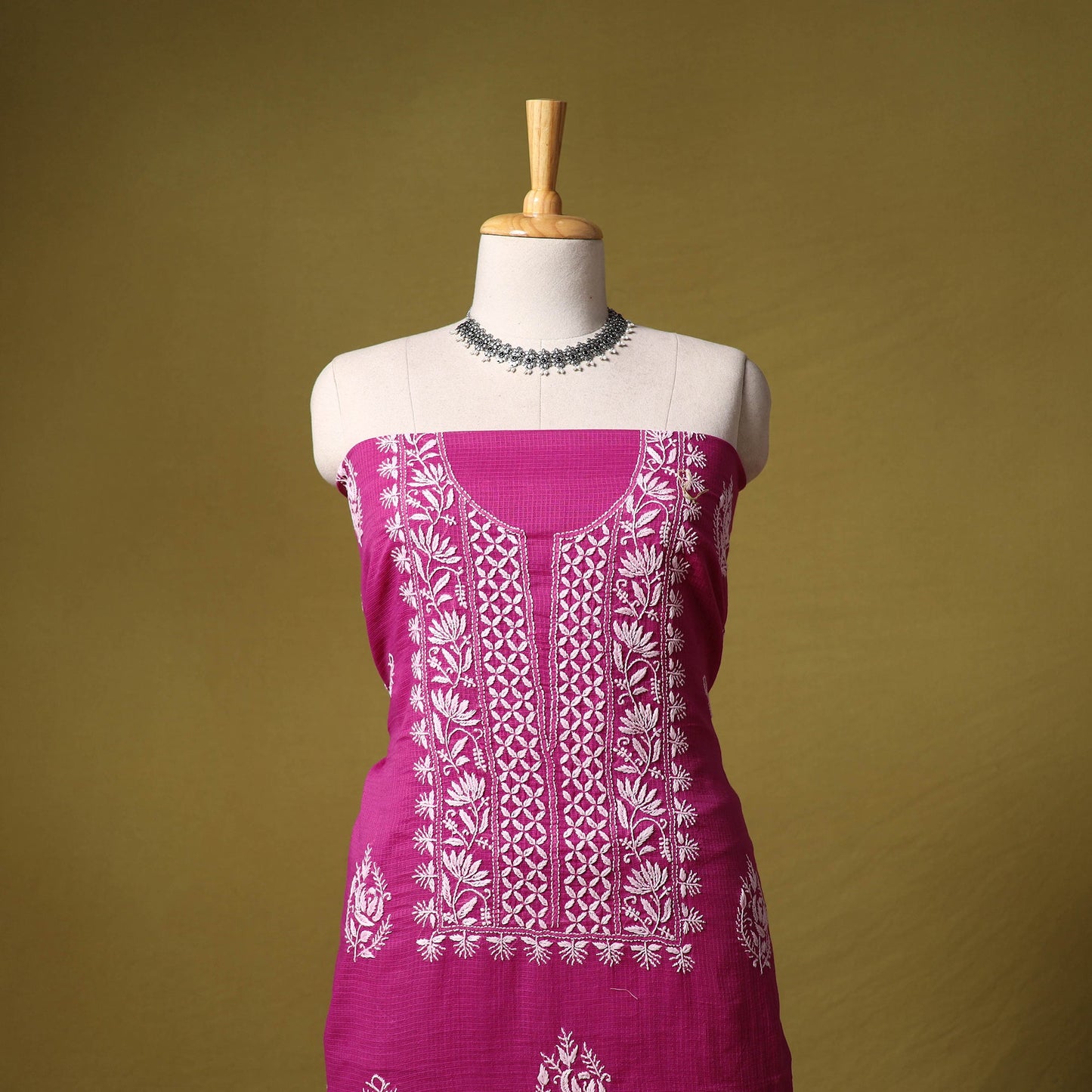 Pink - kota doria cotton lucknow chikankari 2pc unstitched
