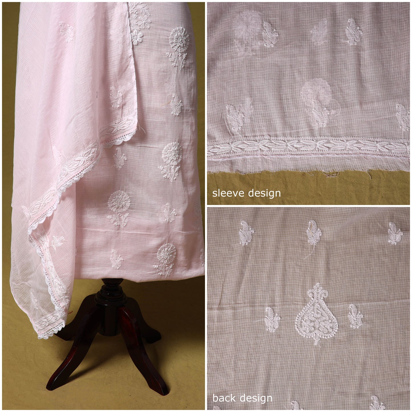 Pink - kota doria cotton lucknow chikankari 2pc unstitched