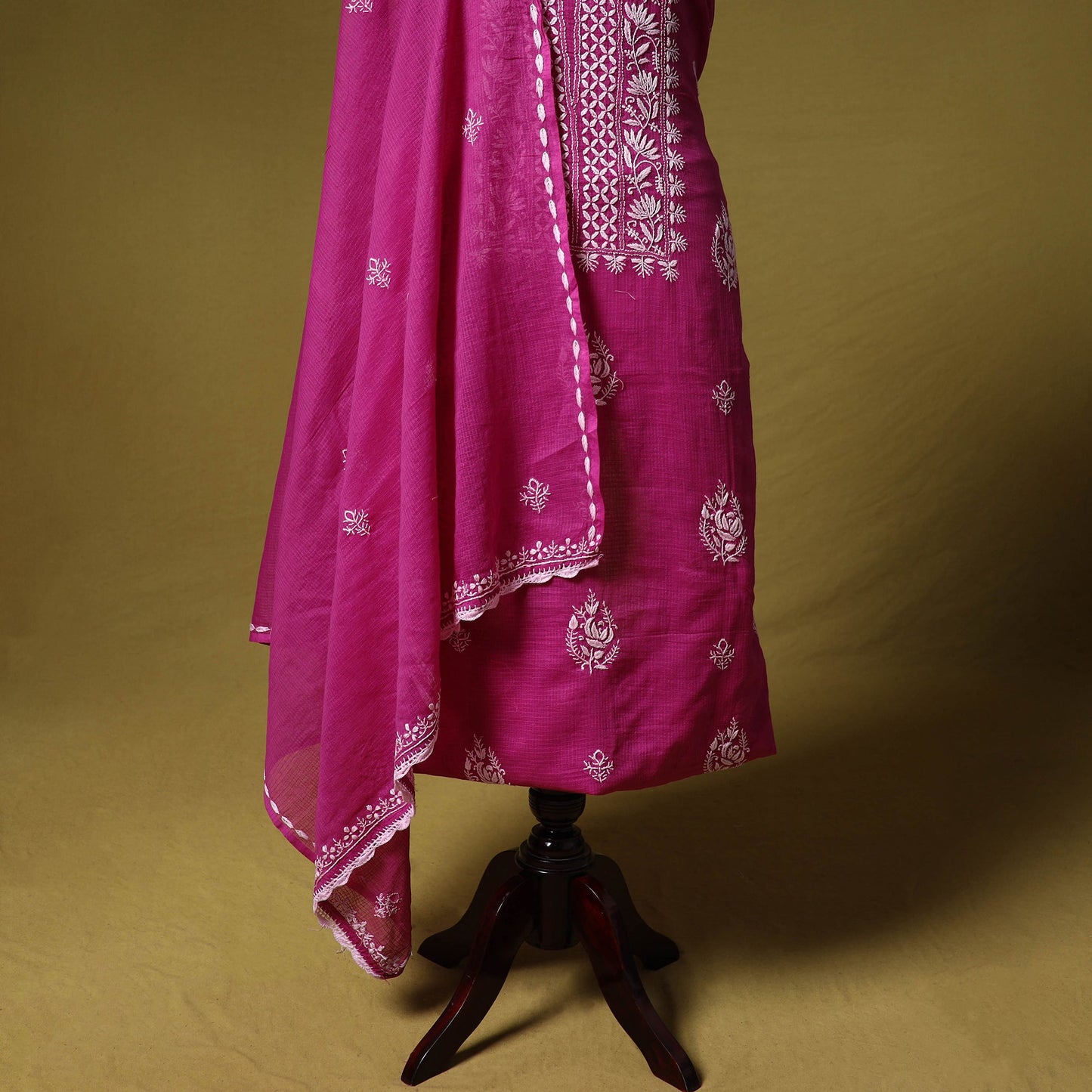 Pink - kota doria cotton lucknow chikankari 2pc unstitched