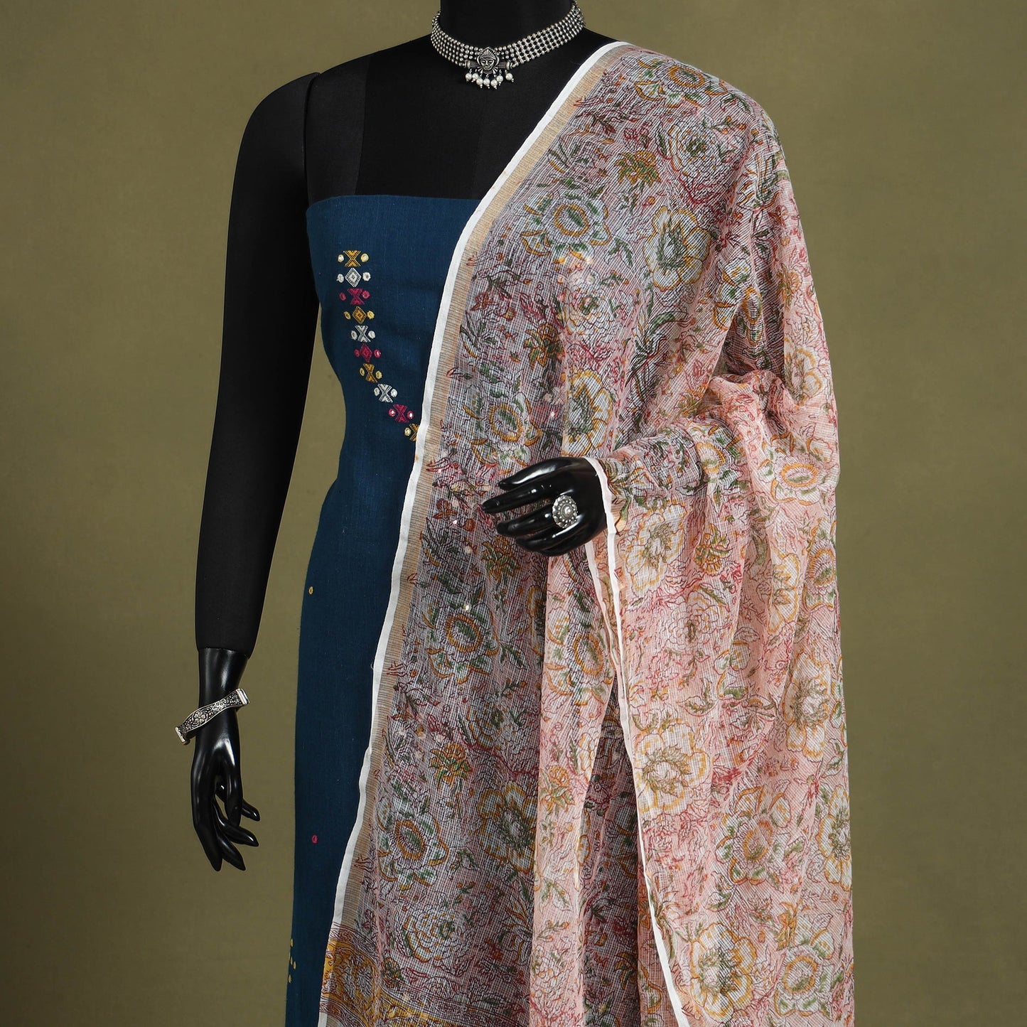 Pink - kota doria cotton sanganeri floral dupatta 28
