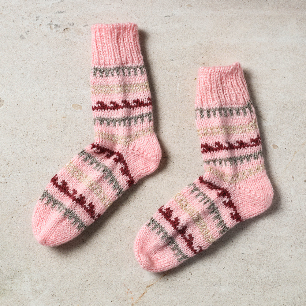 Pink Kumaun Hand Knitted Woolen Socks - Kids