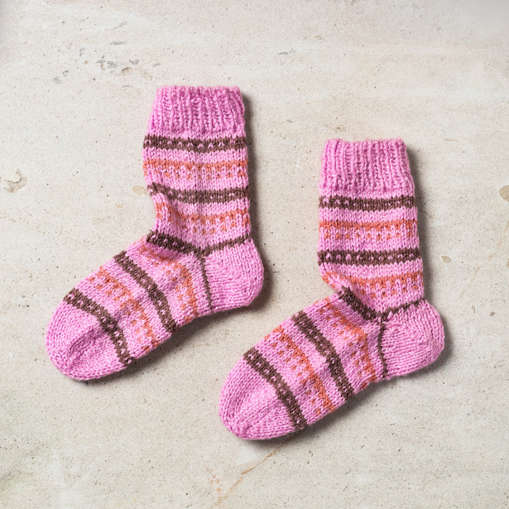 Pink Kumaun Hand Knitted Woolen Socks - Kids