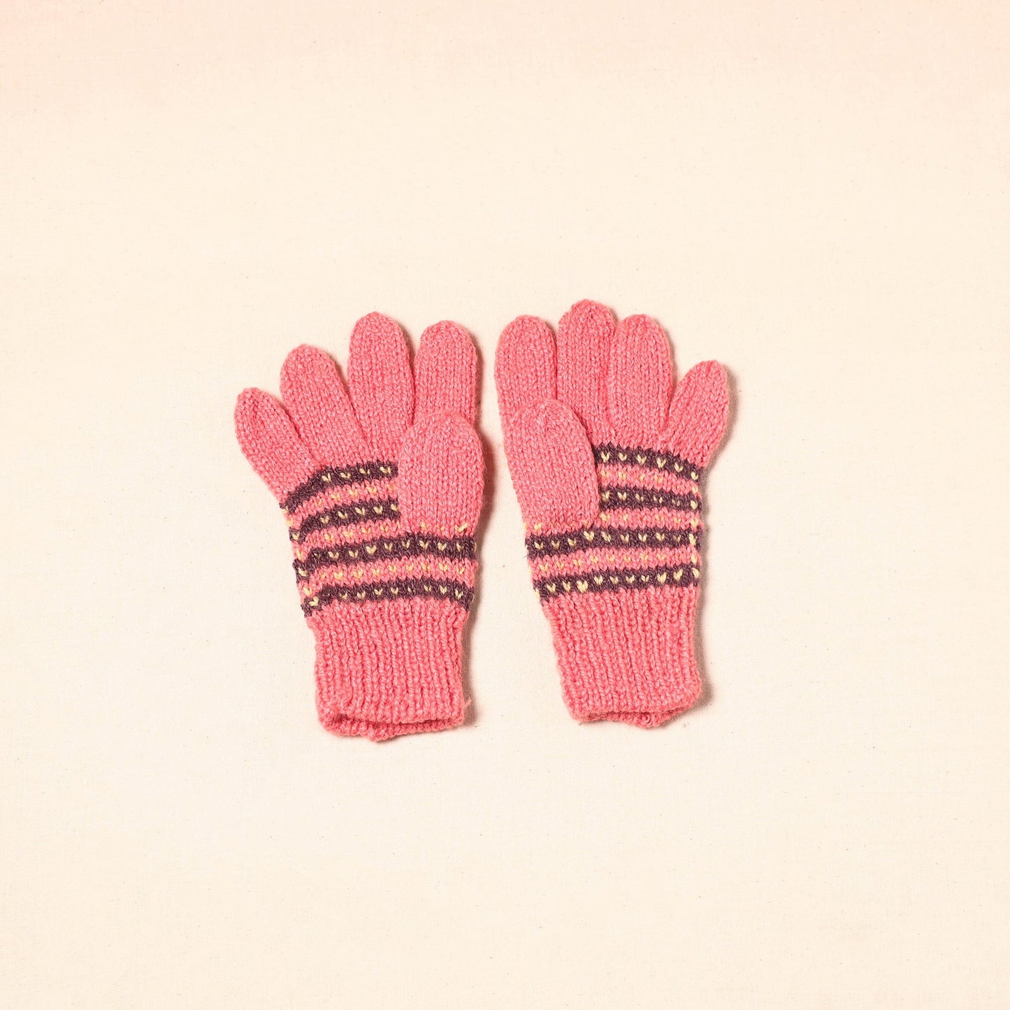 Pink Kumaun Hand Knitted Woollen Hand Gloves (Adult)