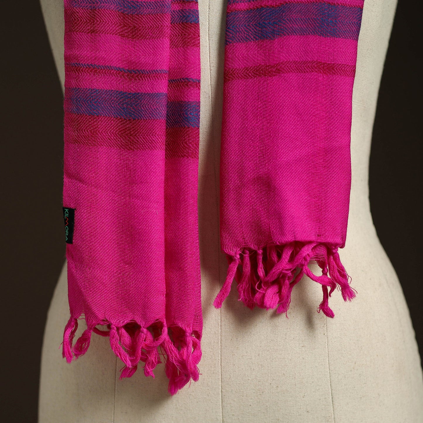 Pink - kumaun handwoven merino wool stole 82 - handcrafted
