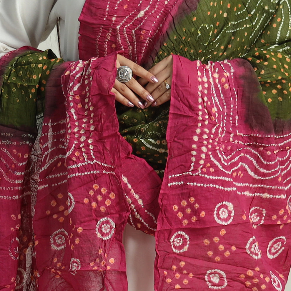 Pink - Kutch Bandhani Tie-Dye Cotton Dupatta 15